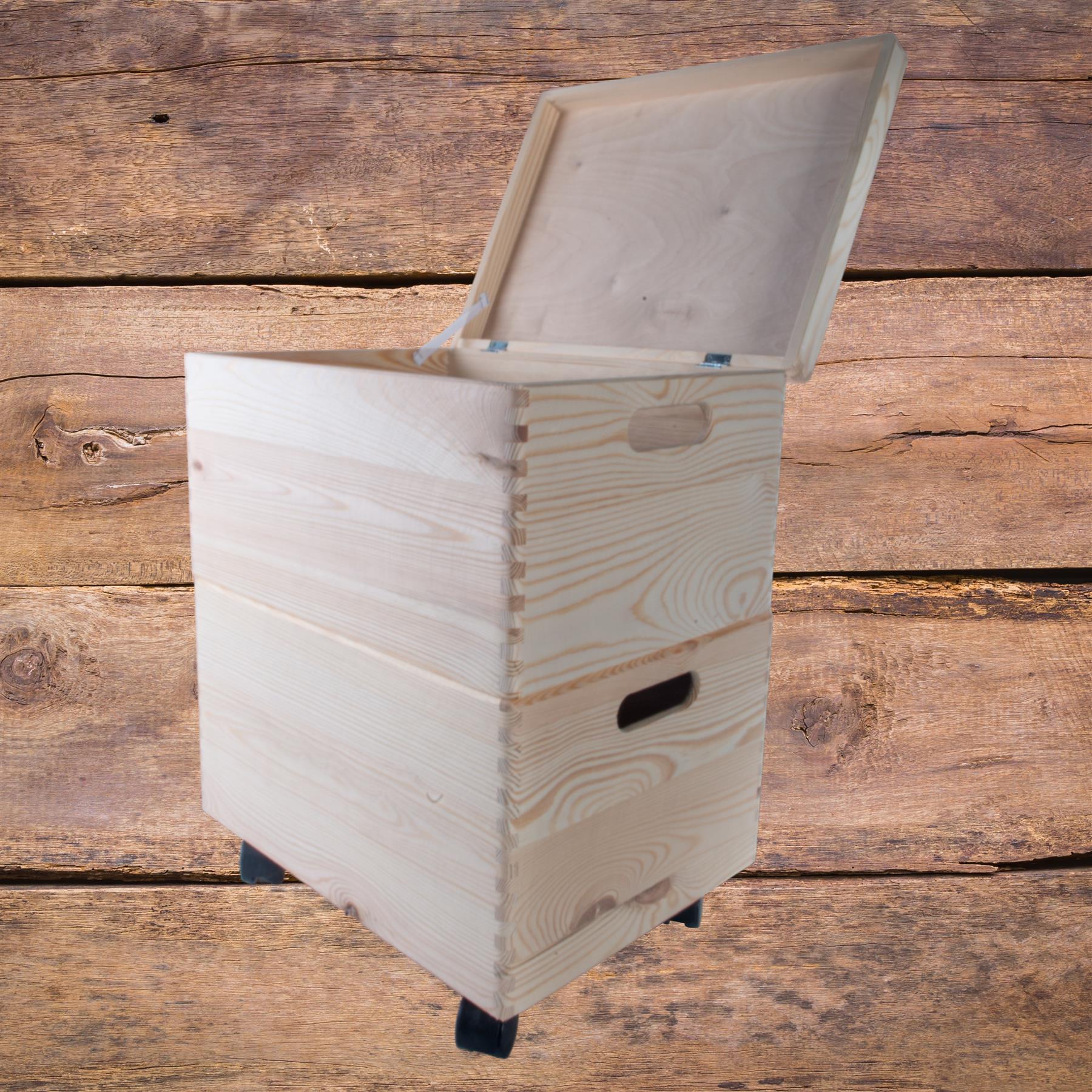 Grandes cajas de madera apilables con asas de tapa ruedas - Imagen 22 de 68