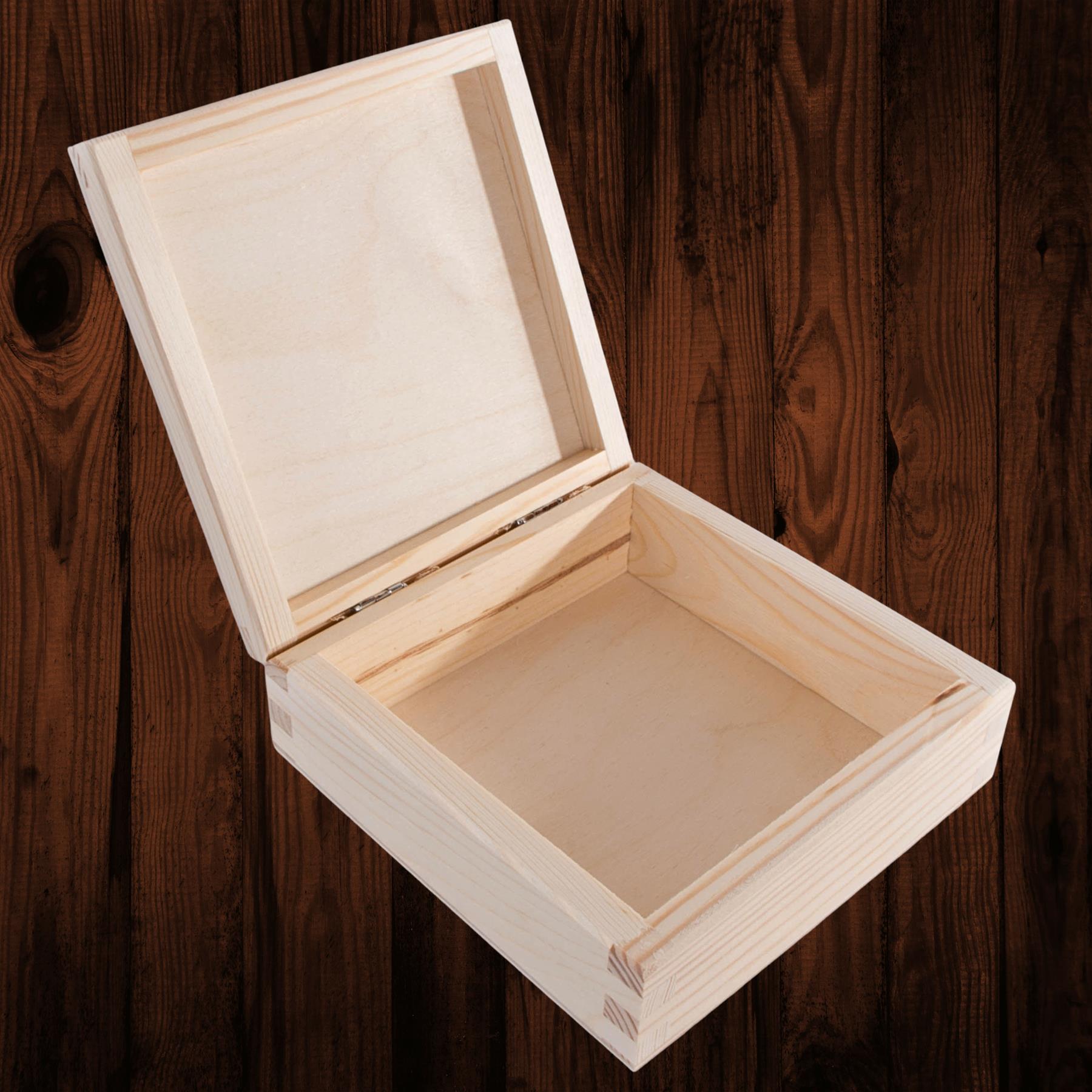 Square Wooden Lid Boxes | Plain Pine for Craft | Keepsake Trinket Memory Storage - Picture 70 of 238