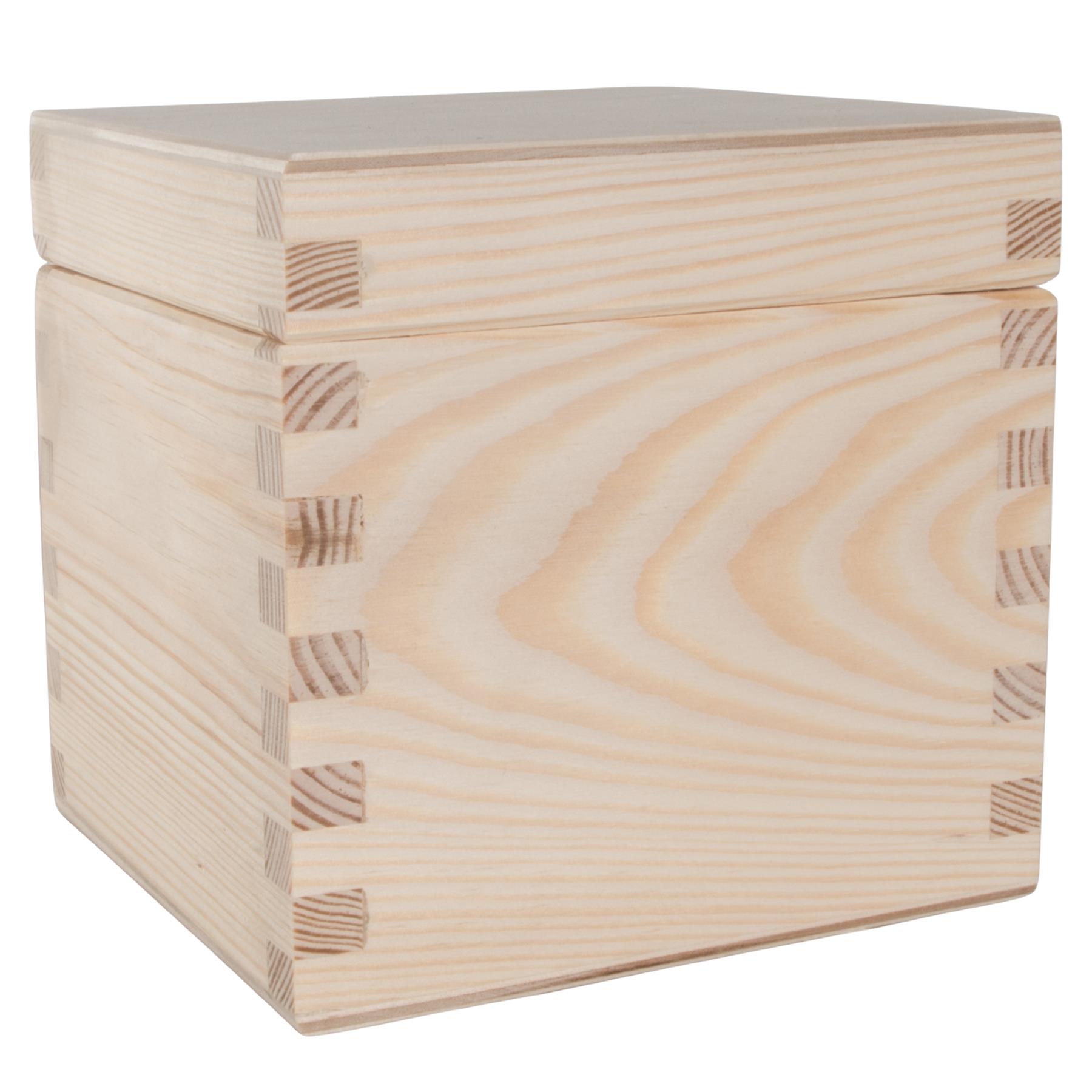 Square Wooden Lid Boxes | Plain Pine for Craft | Keepsake Trinket Memory Storage - Picture 26 of 238