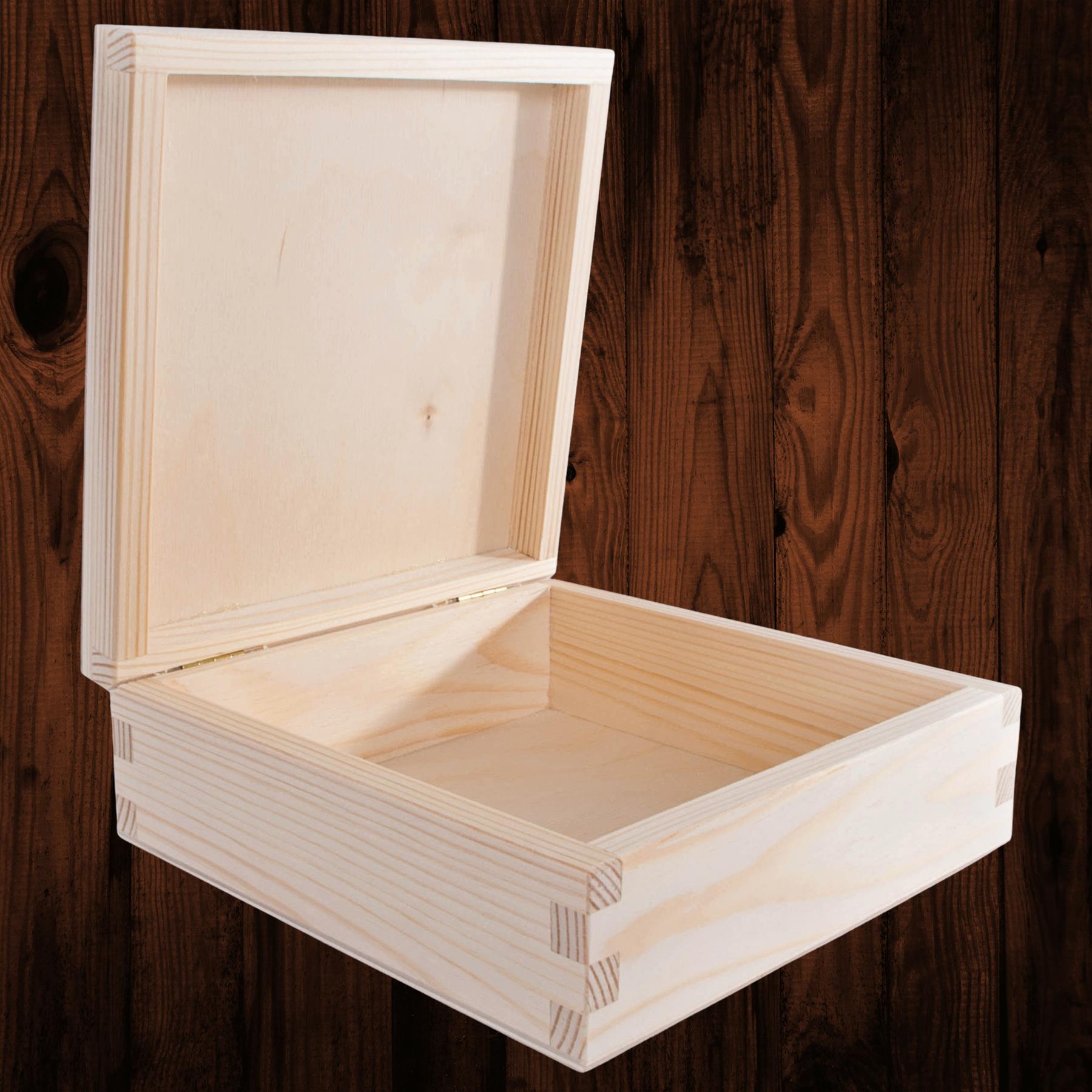 Square Wooden Lid Boxes | Plain Pine for Craft | Keepsake Trinket Memory Storage - Picture 99 of 238