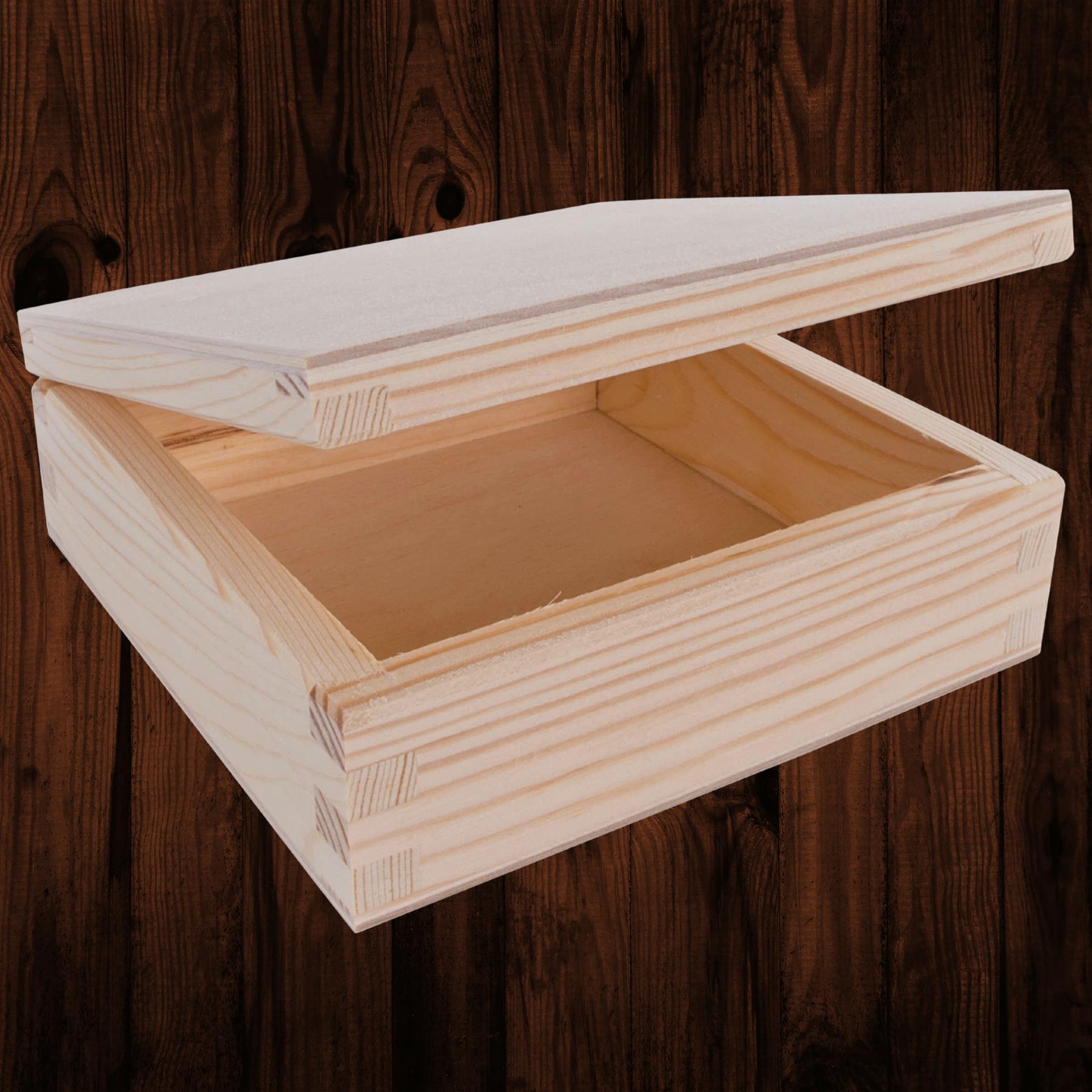 Square Wooden Lid Boxes | Plain Pine for Craft | Keepsake Trinket Memory Storage - Picture 71 of 238