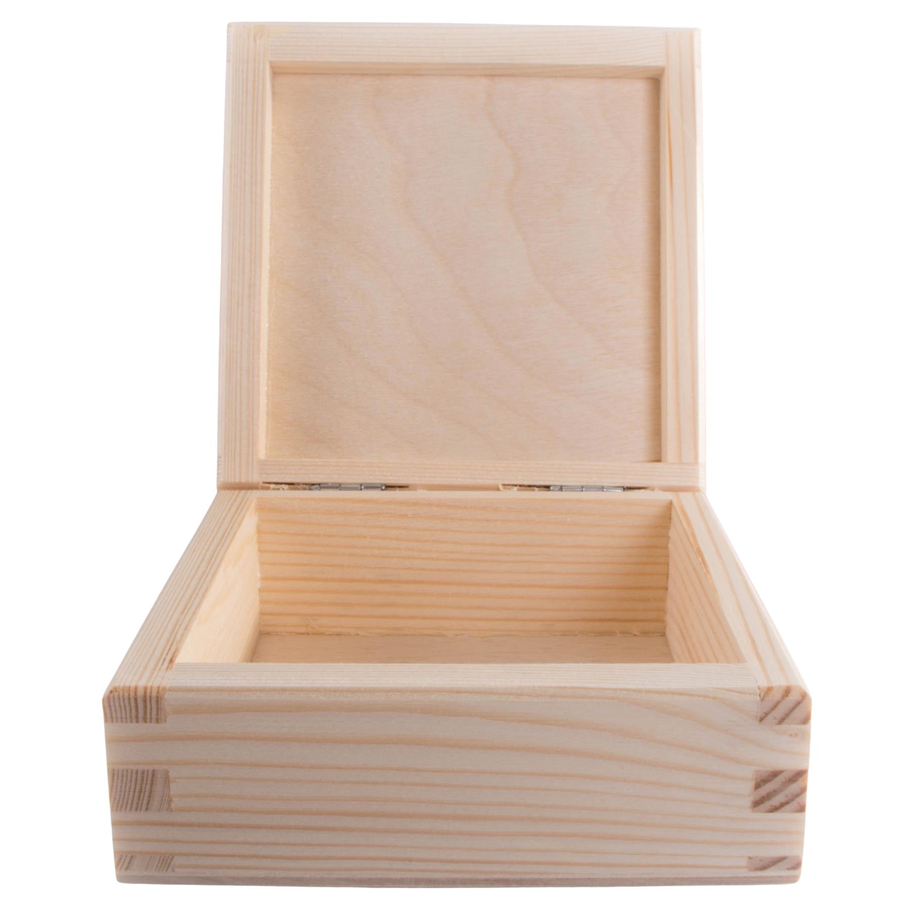 Square Wooden Lid Boxes | Plain Pine for Craft | Keepsake Trinket Memory Storage - Picture 37 of 238