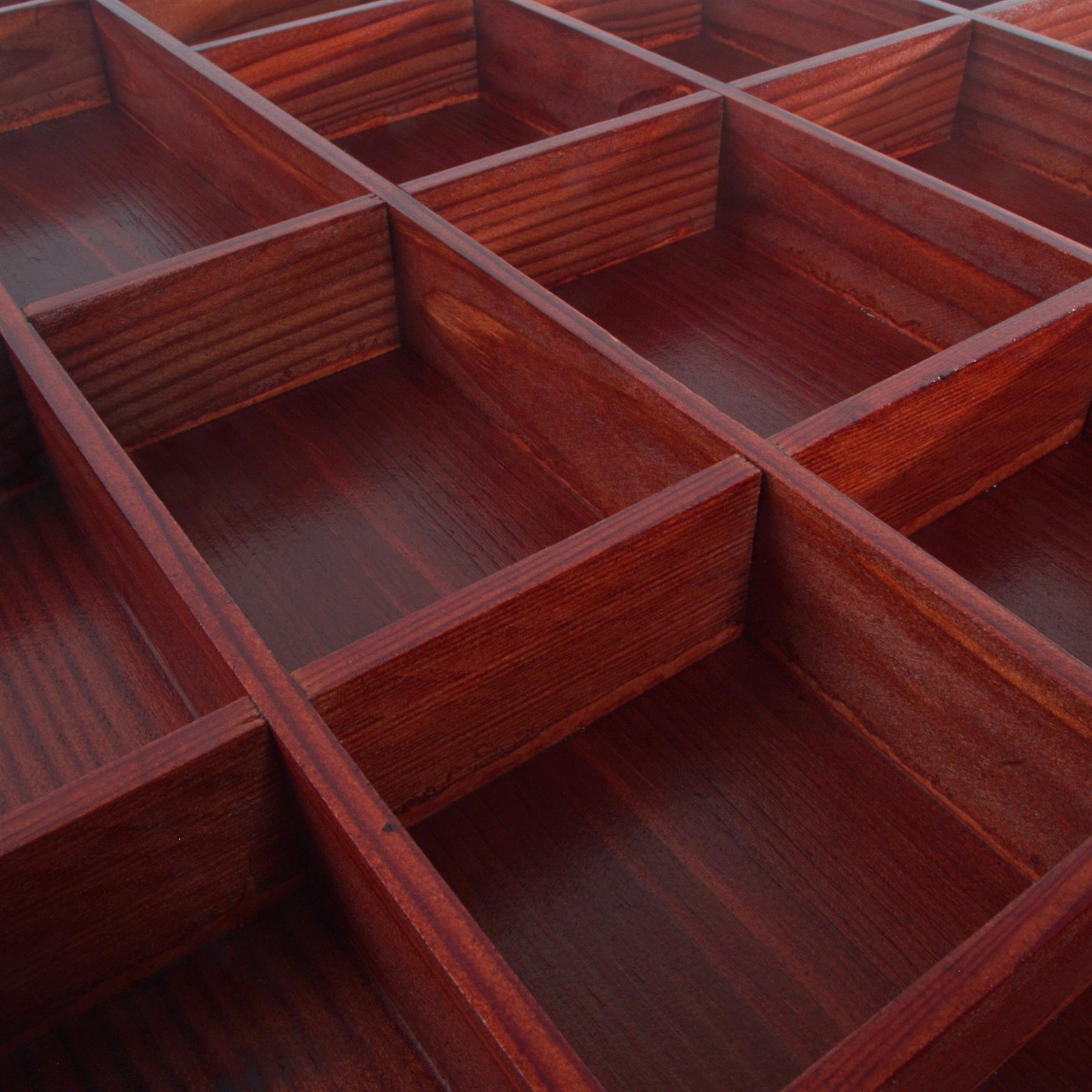 Wooden Display Cabinet Wall Trinket Shelf Tray 28 Compartments Choice of Colours - Picture 29 of 48