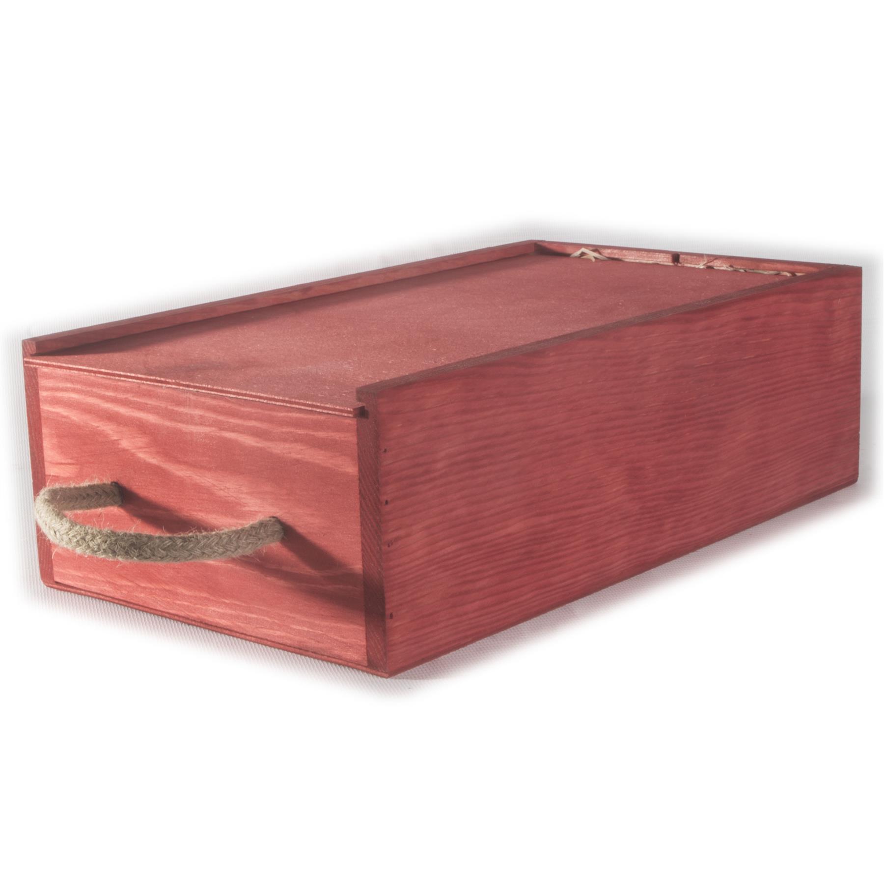 Wine Wooden Gift Box 2 Bottles Rope Handle 10 Colours Filling Incl.