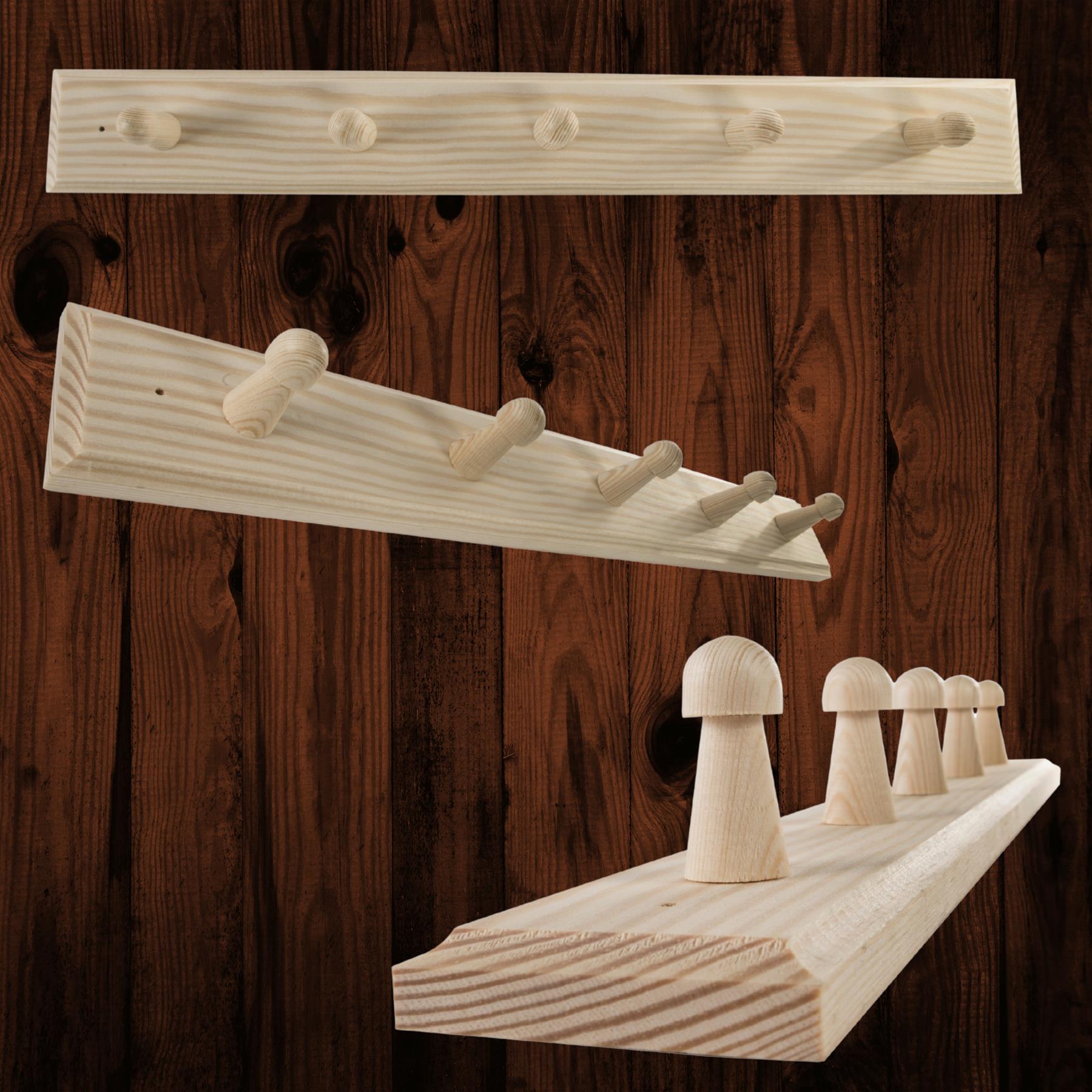 3/4/5 Pegs Wooden Door Hooks Coat Rack Hanging Clothes Holder Wall / Plain Pine - Picture 35 of 40