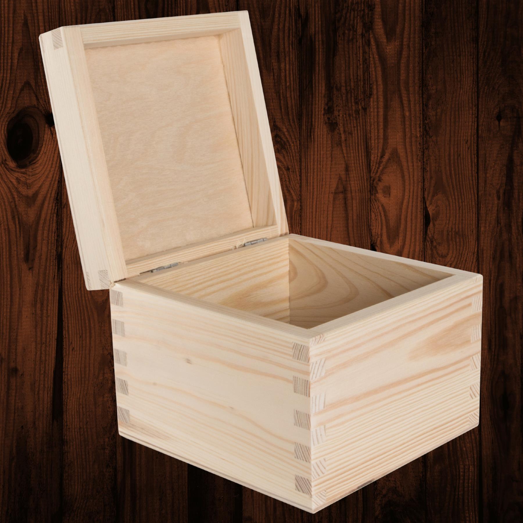 Square Wooden Lid Boxes | Plain Pine for Craft | Keepsake Trinket Memory Storage - Picture 57 of 238