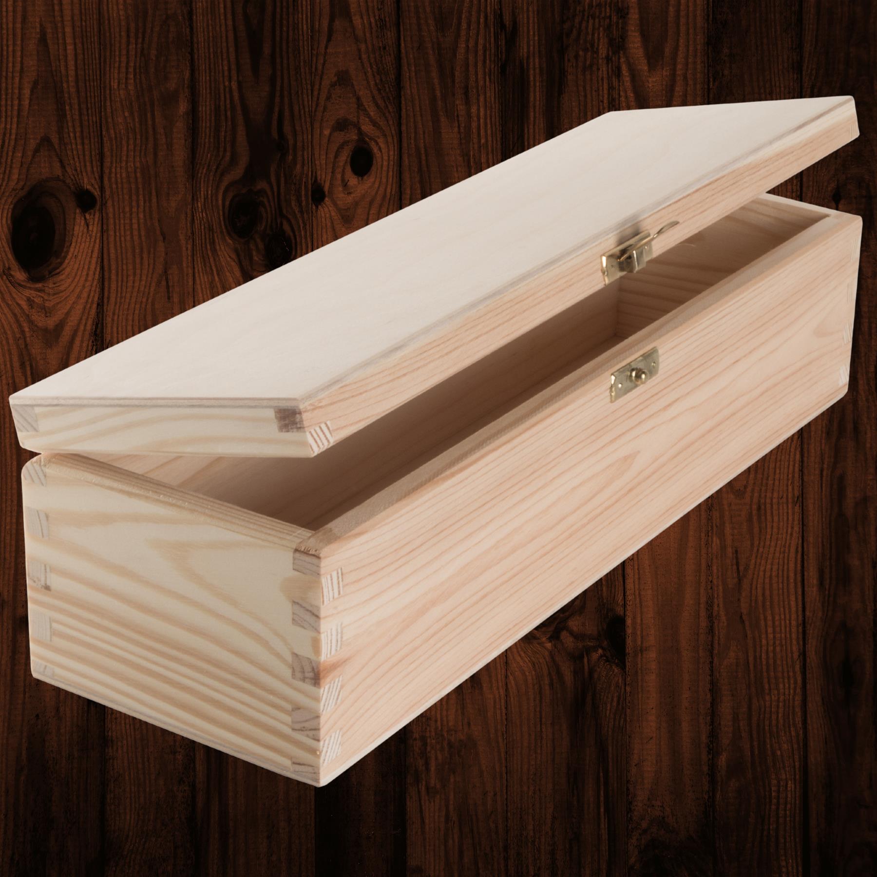 Rectangular Long Oblong Trinket Wooden Box Case / Plain Decorative Pine/ 2 Sizes - Picture 3 of 23