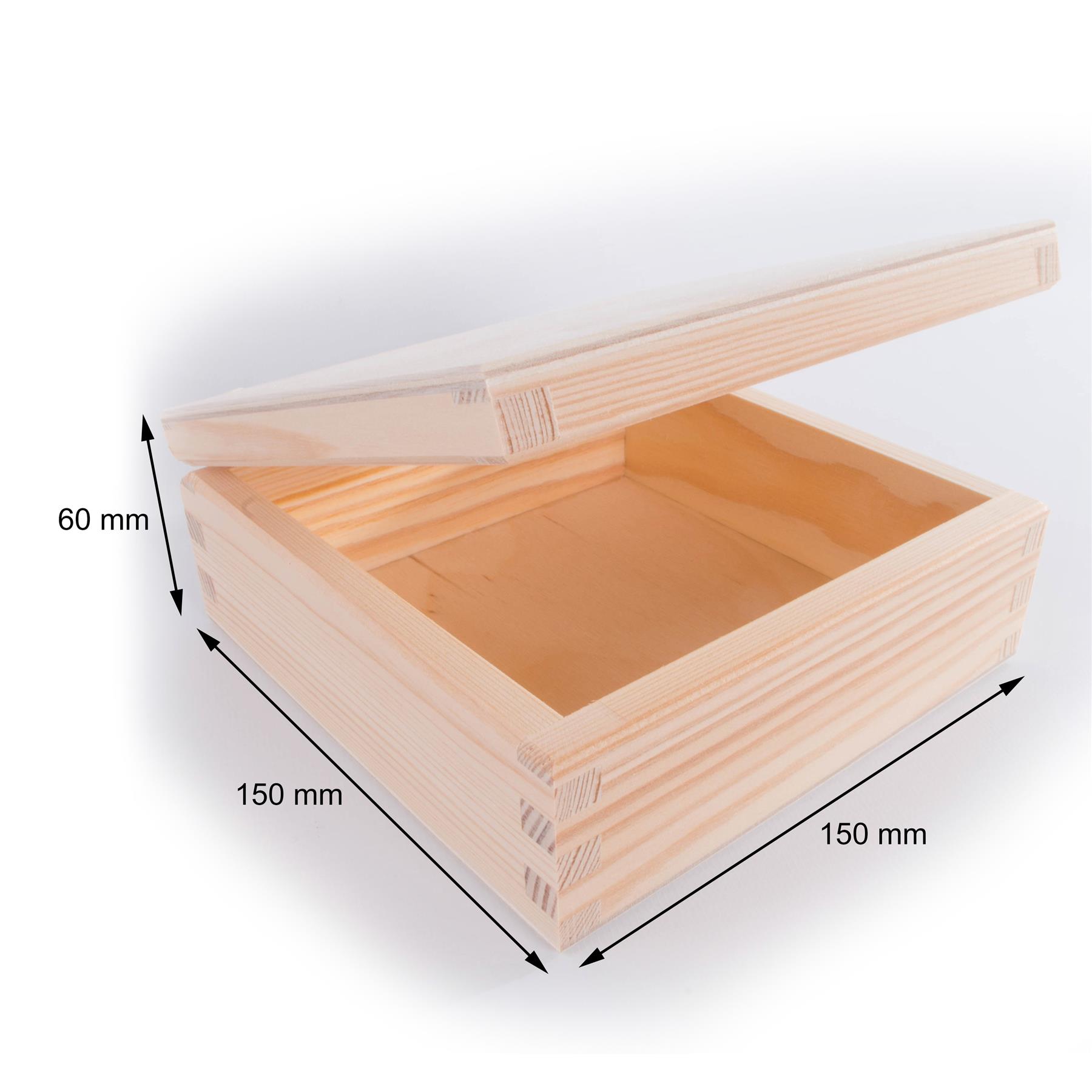 Square Wooden Lid Boxes | Plain Pine for Craft | Keepsake Trinket Memory Storage - Picture 88 of 238