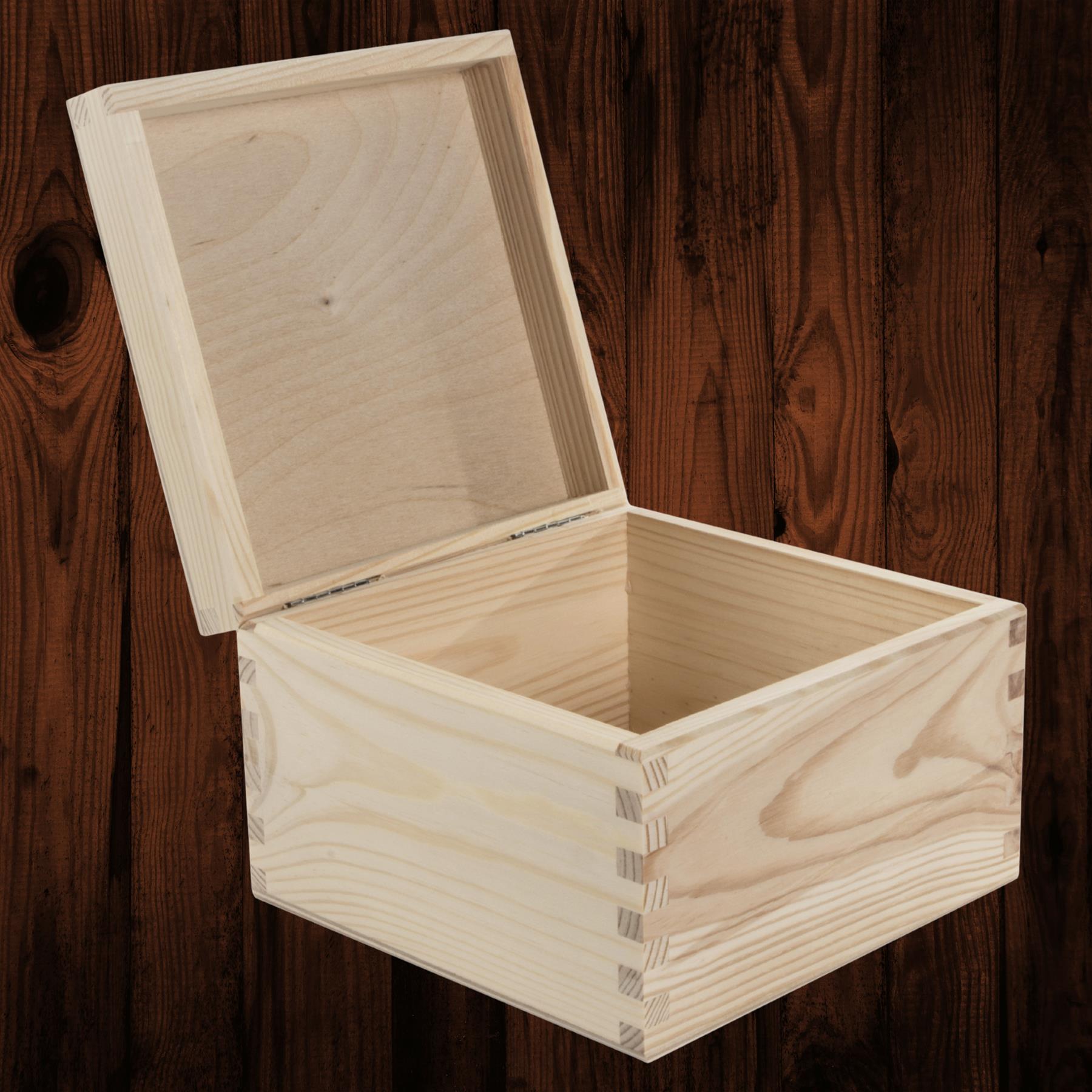 Square Wooden Lid Boxes | Plain Pine for Craft | Keepsake Trinket Memory Storage - Picture 110 of 238