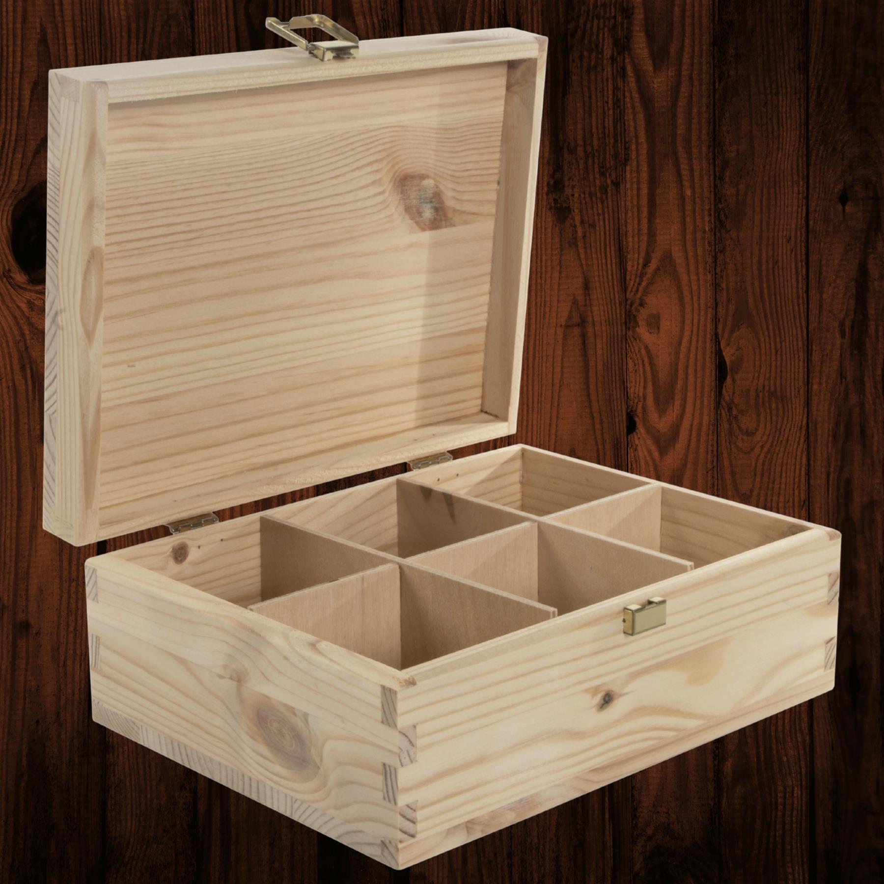 Decorative Natural Real Pinewood Boxes | Removable Dividers | 6/8/12 Sections - Picture 3 of 37