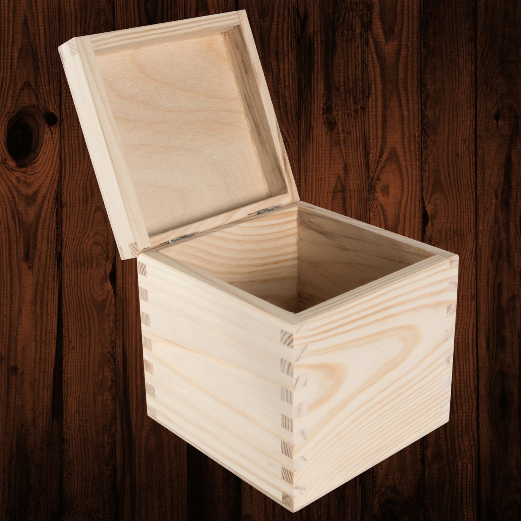 Square Wooden Lid Boxes | Plain Pine for Craft | Keepsake Trinket Memory Storage - Picture 67 of 238
