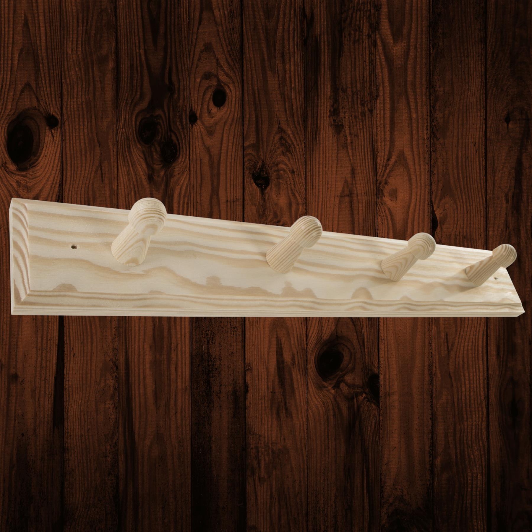 3/4/5 Pegs Wooden Door Hooks Coat Rack Hanging Clothes Holder Wall / Plain Pine - Picture 27 of 40