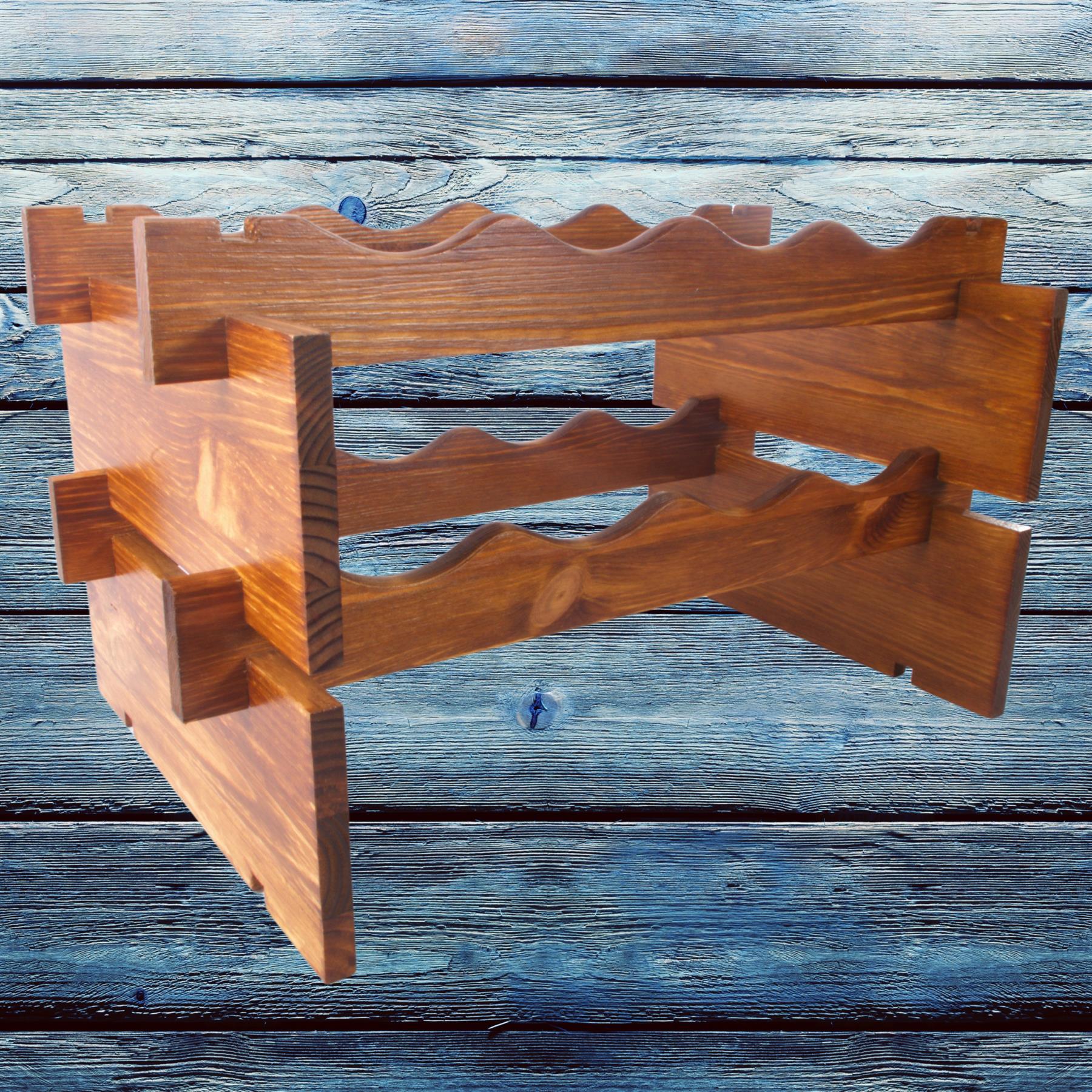 Weinregal aus Holz freistehend stapelbar modulare Wellenanzeige Flaschenhalter Regal - Bild 17 von 50