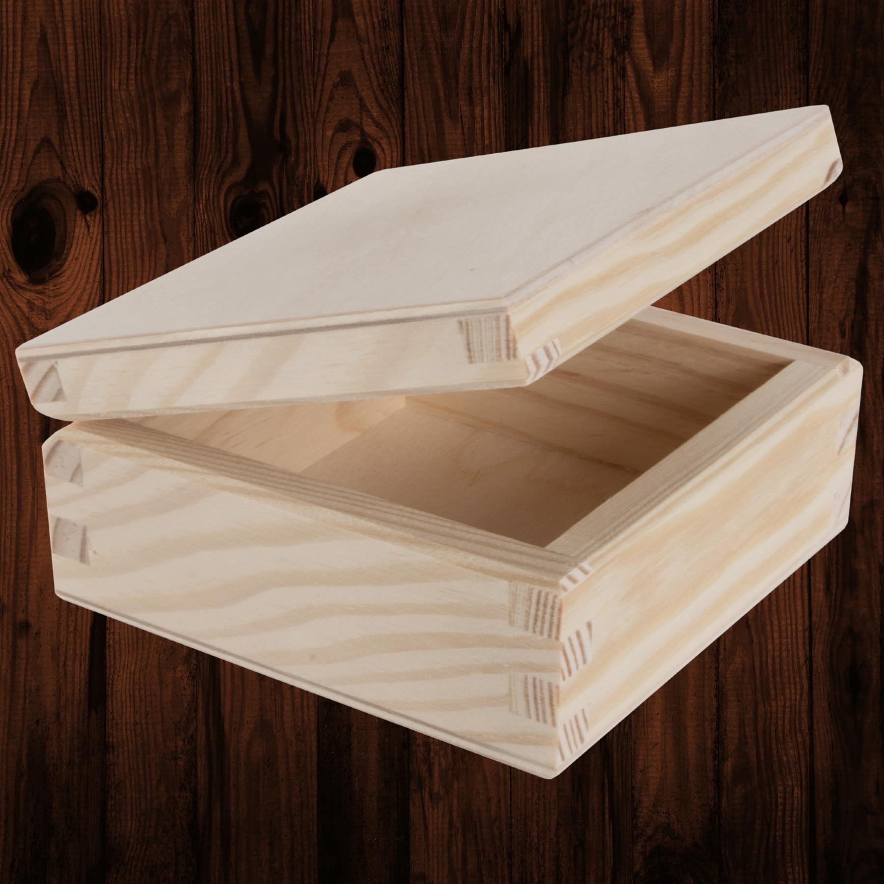 Square Wooden Lid Boxes | Plain Pine for Craft | Keepsake Trinket Memory Storage - Picture 20 of 238