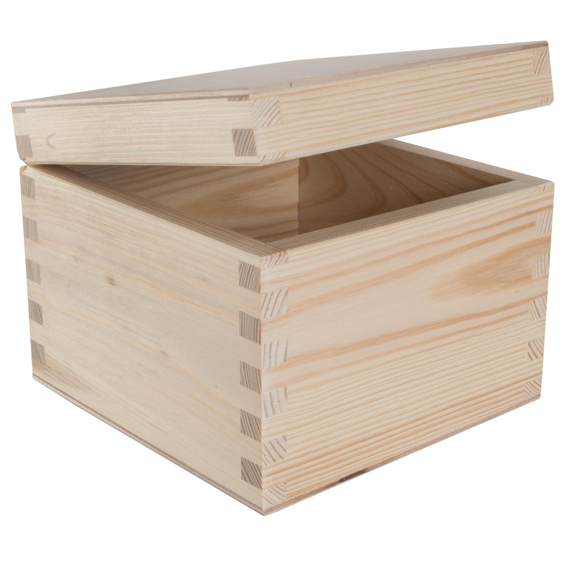 Square Wooden Lid Boxes | Plain Pine for Craft | Keepsake Trinket Memory Storage - Picture 51 of 238