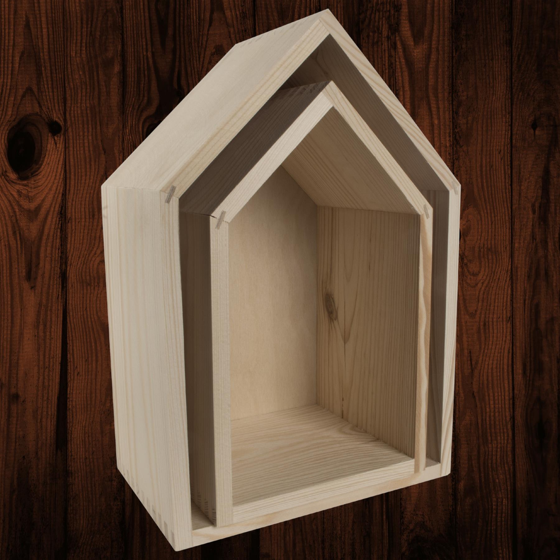 Wooden House Shape Shadow Storage Box DIY Decorative Nursery Shelf Display Rack
