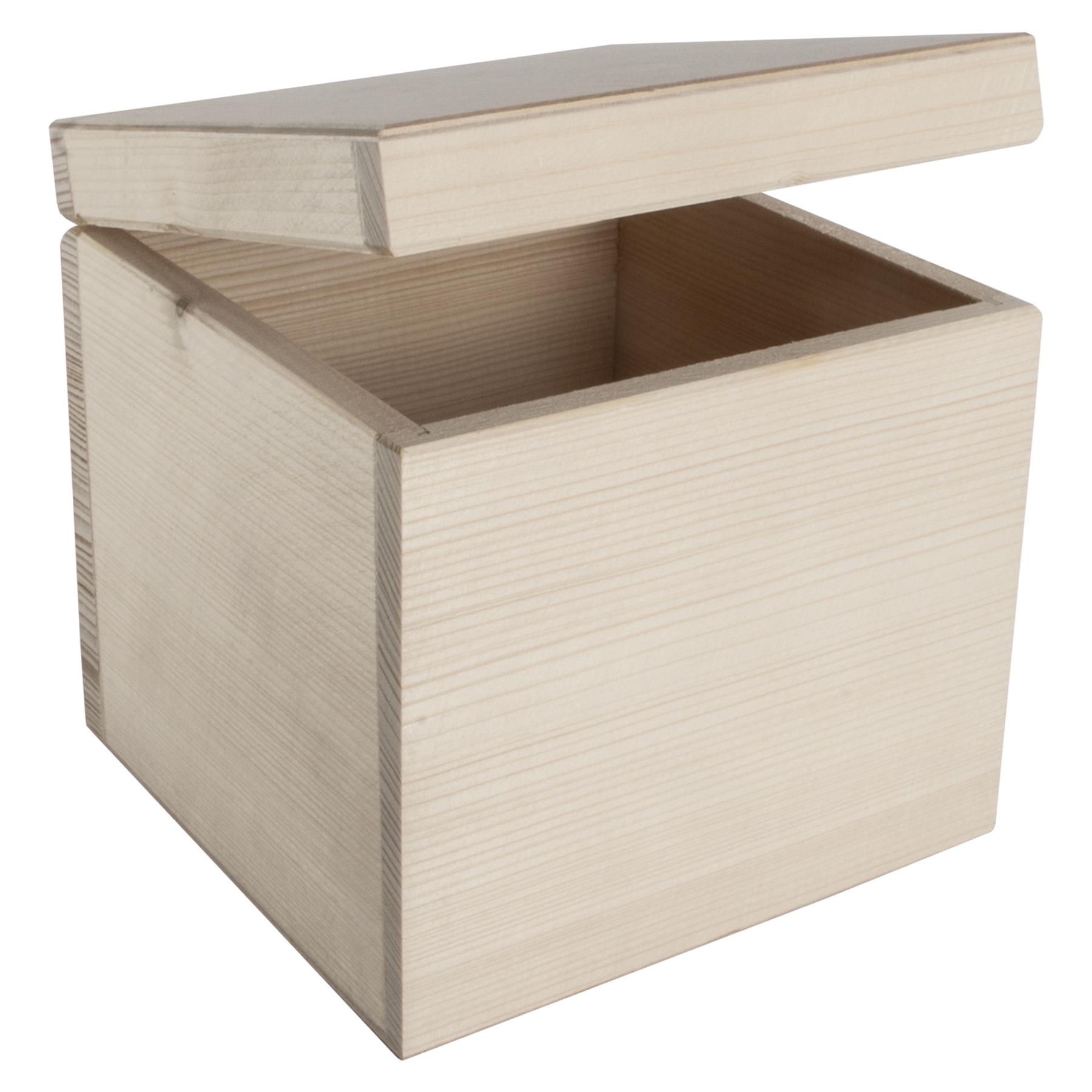 Square Wooden Lid Boxes | Plain Pine for Craft | Keepsake Trinket Memory Storage - Picture 133 of 238