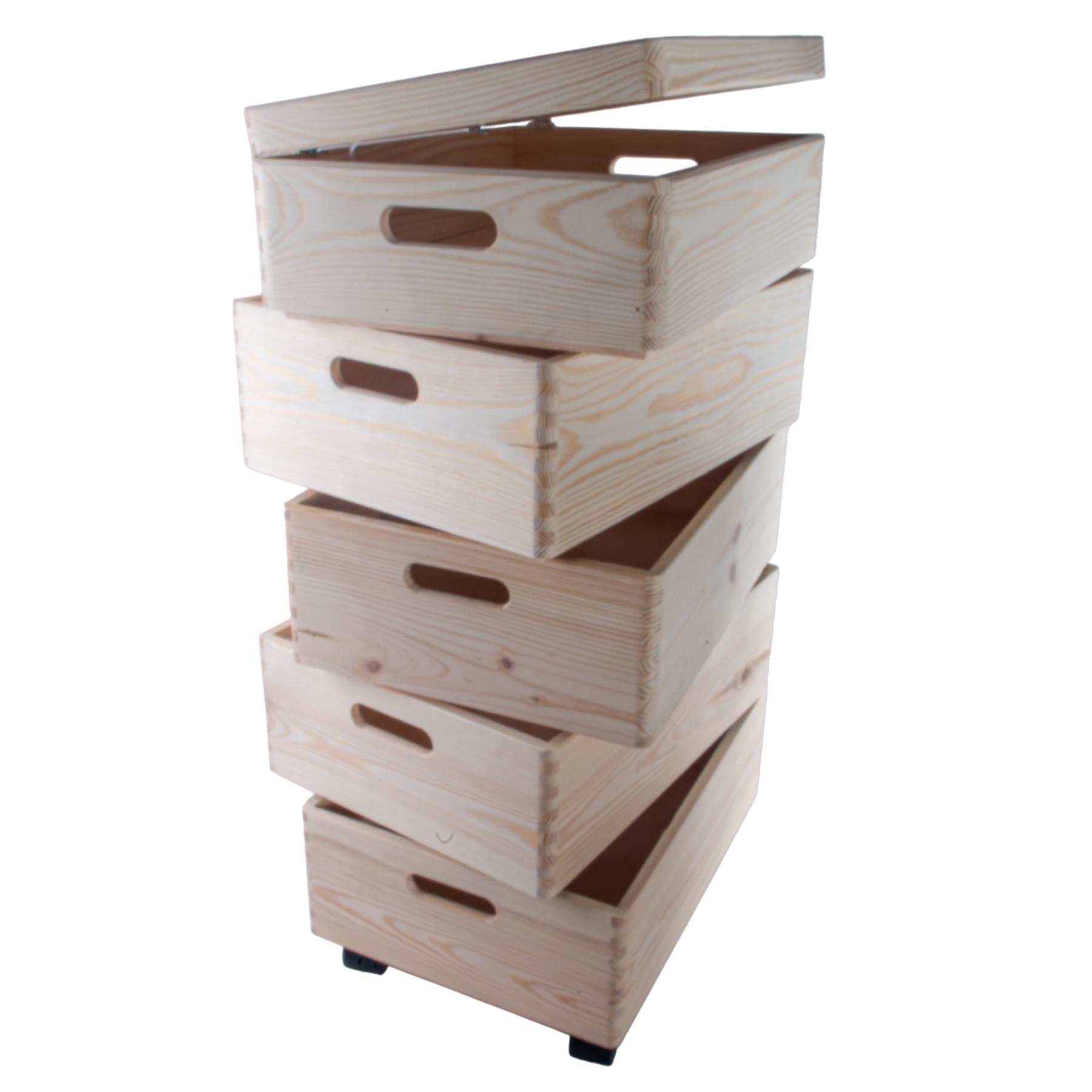 2-6 Stufen Kiefer stapelbar Holz Aufbewahrungsboxen Deckel Räder | Einfach Unlackiert Zum Selbermachen - Bild 31 von 41
