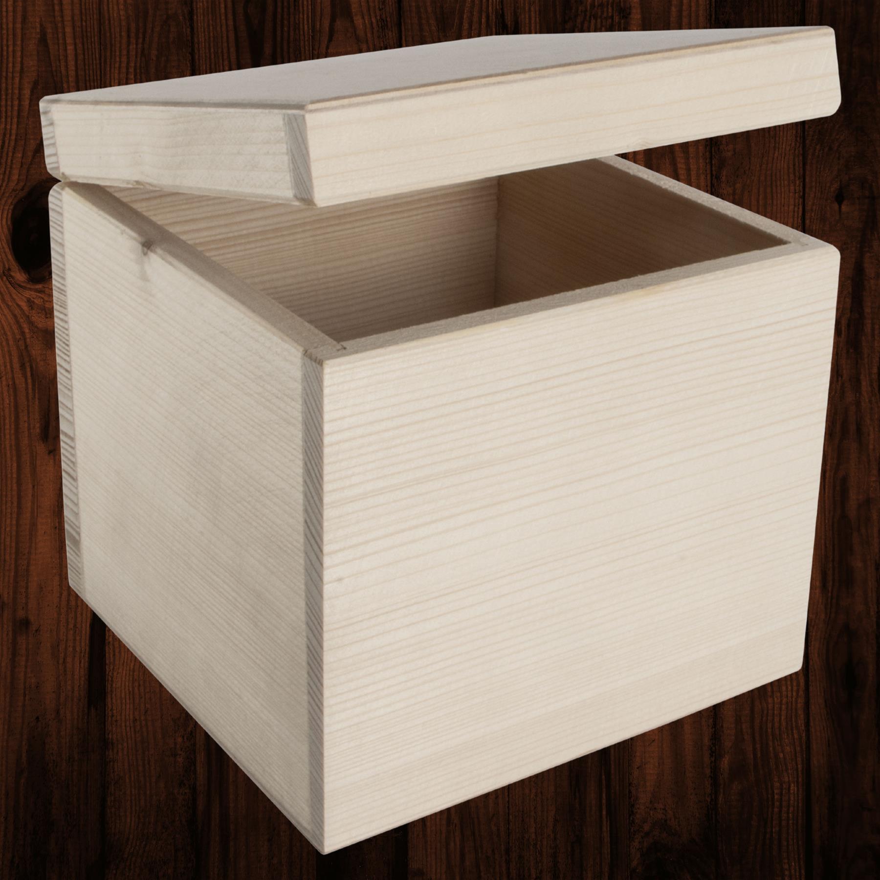 Square Wooden Lid Boxes | Plain Pine for Craft | Keepsake Trinket Memory Storage - Picture 139 of 238