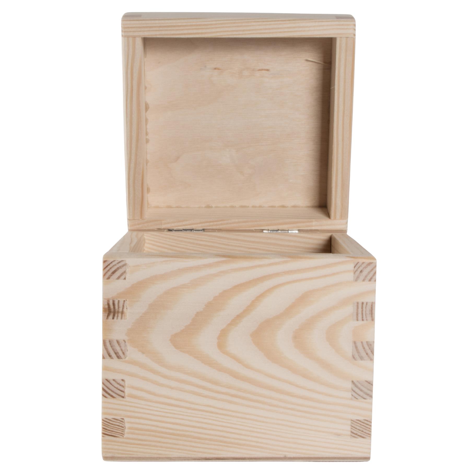 Square Wooden Lid Boxes | Plain Pine for Craft | Keepsake Trinket Memory Storage - Picture 24 of 238