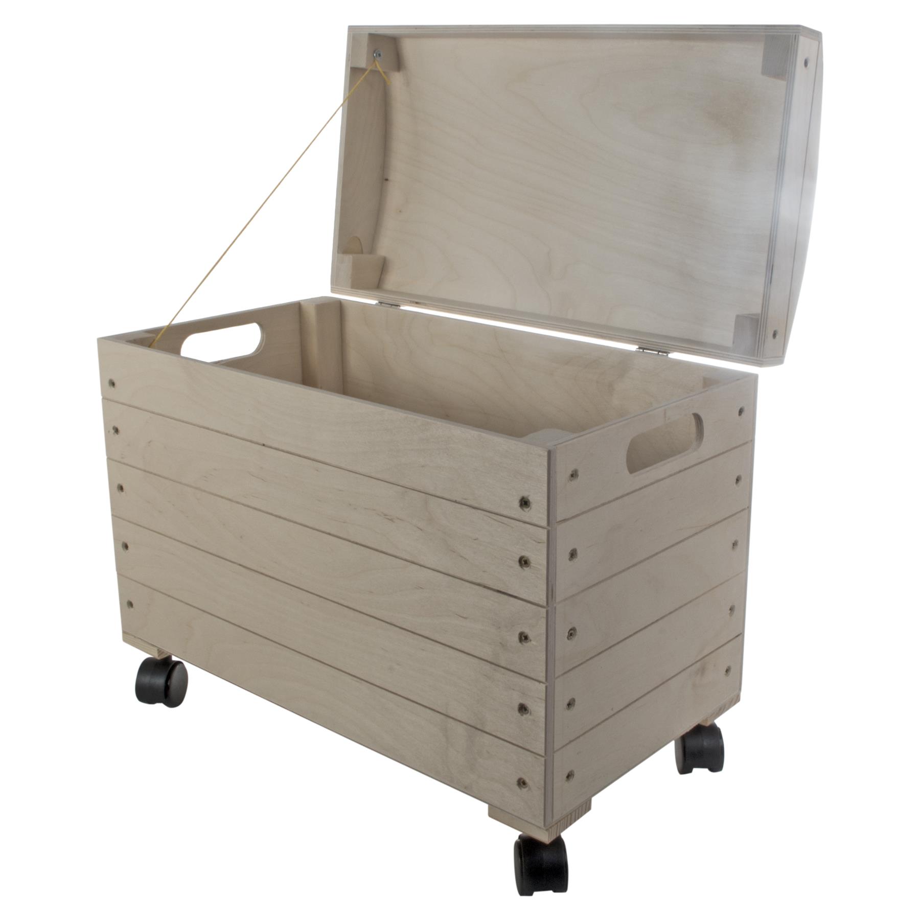 Wooden Trunk Chest Storage Box Lid & Wheels | Paint Yourself | Choice of Sizes - Picture 9 of 21