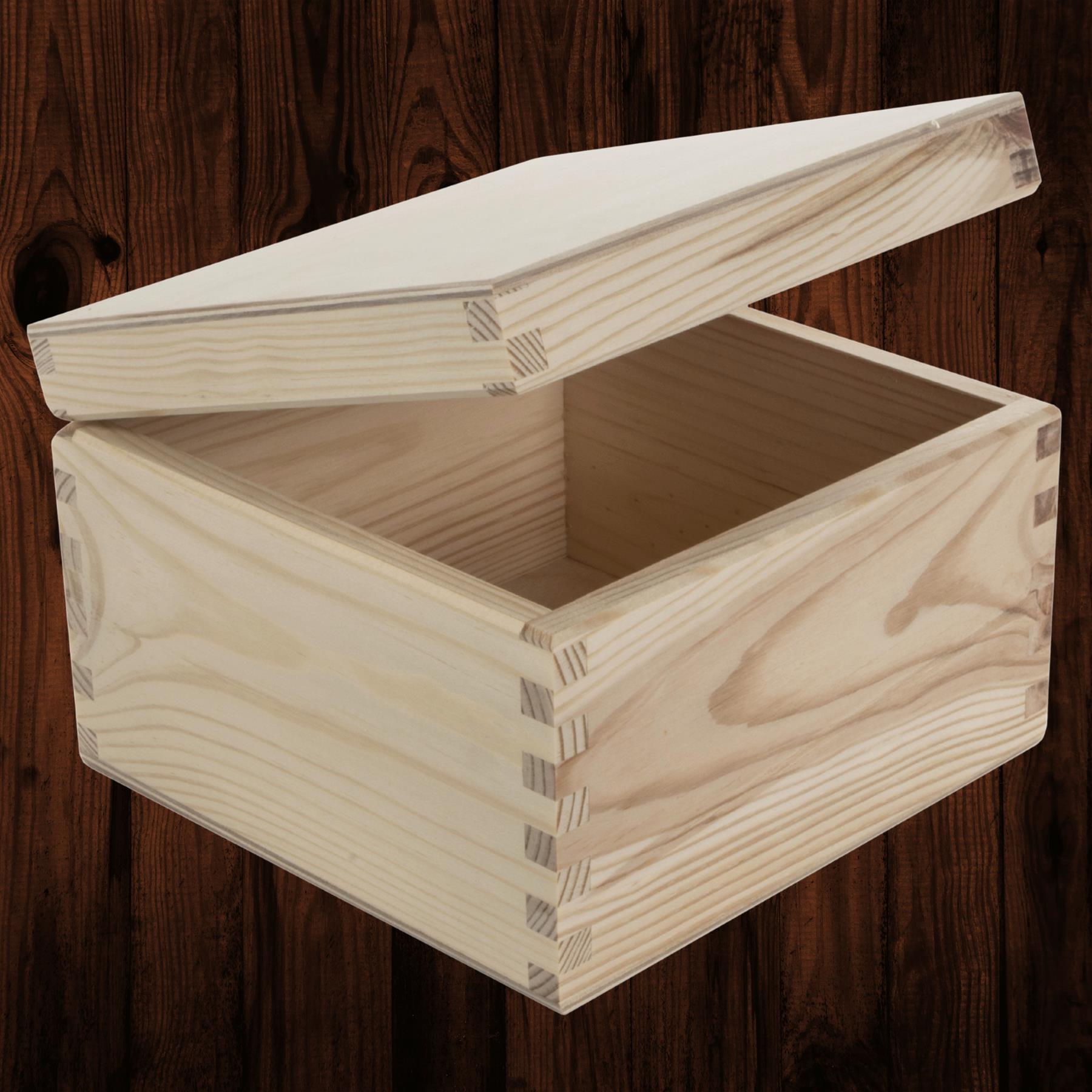 Square Wooden Lid Boxes | Plain Pine for Craft | Keepsake Trinket Memory Storage - Picture 111 of 238