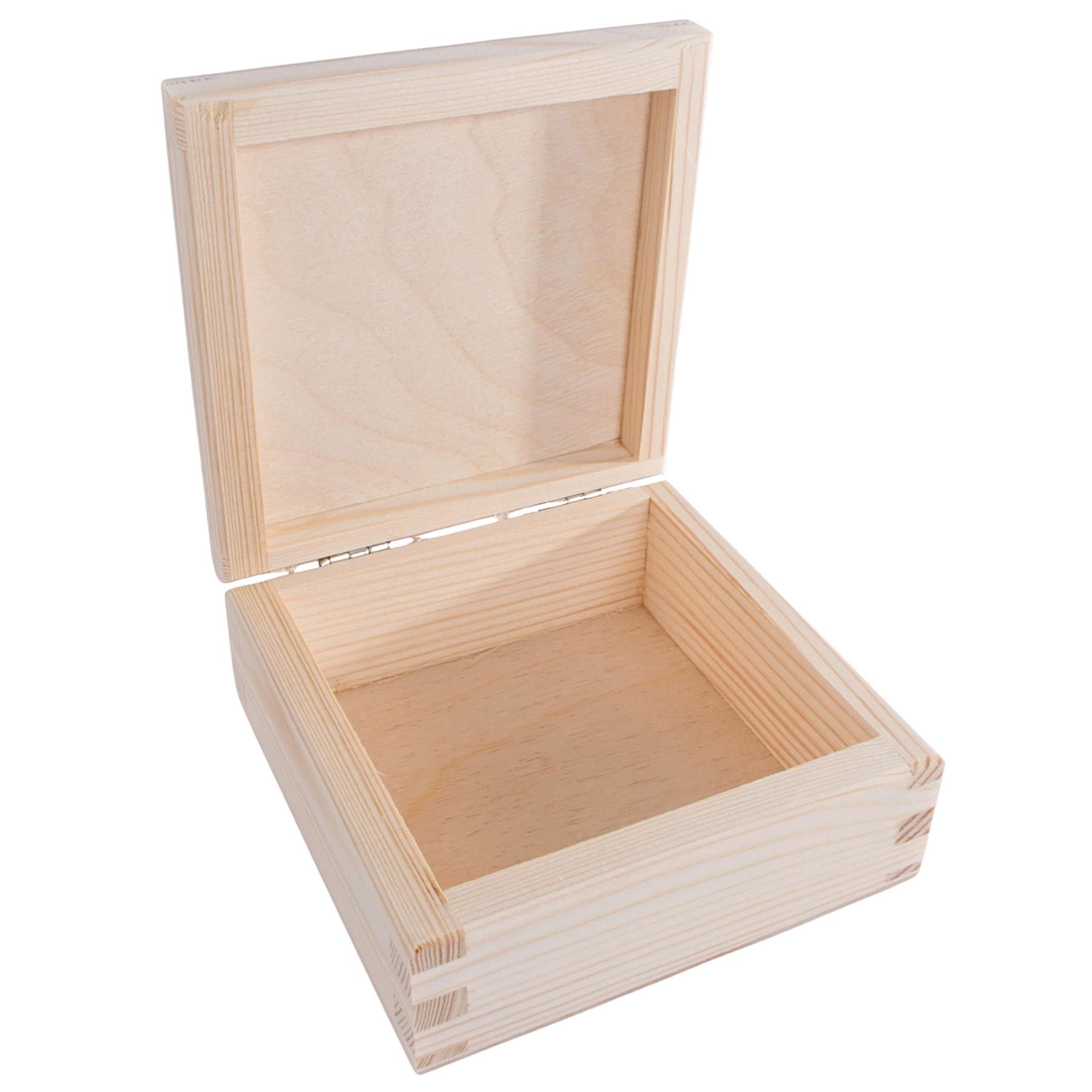 Square Wooden Lid Boxes | Plain Pine for Craft | Keepsake Trinket Memory Storage - Picture 38 of 238