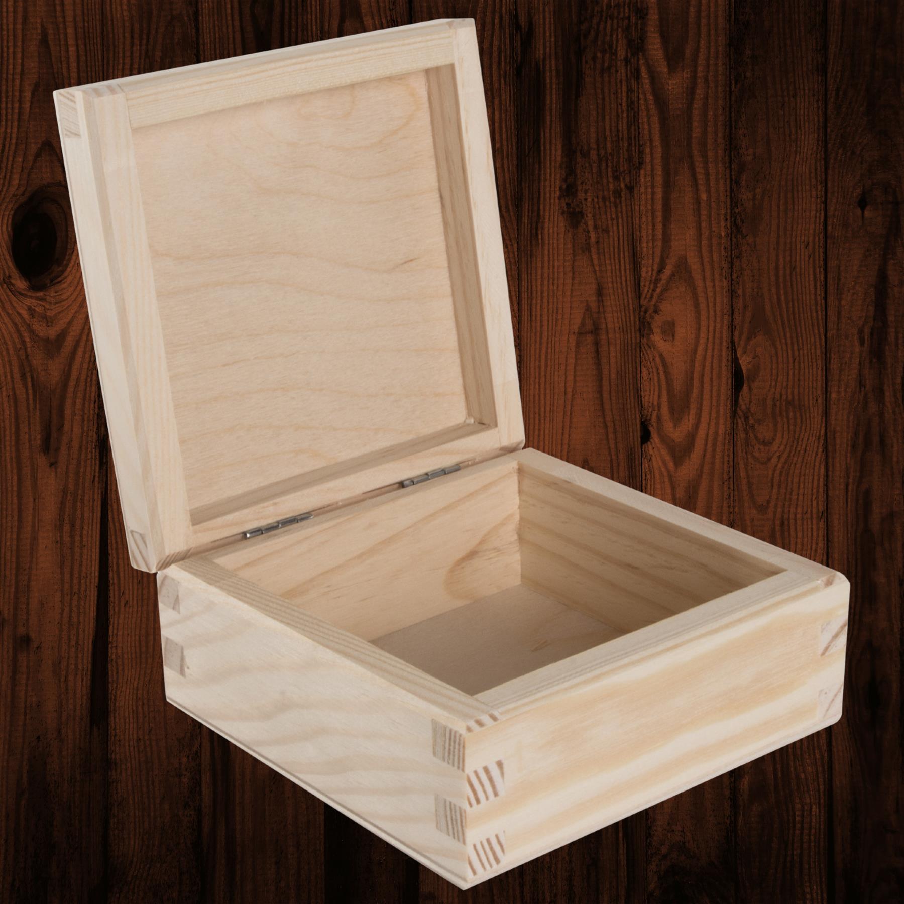 Square Wooden Lid Boxes | Plain Pine for Craft | Keepsake Trinket Memory Storage - Picture 19 of 238