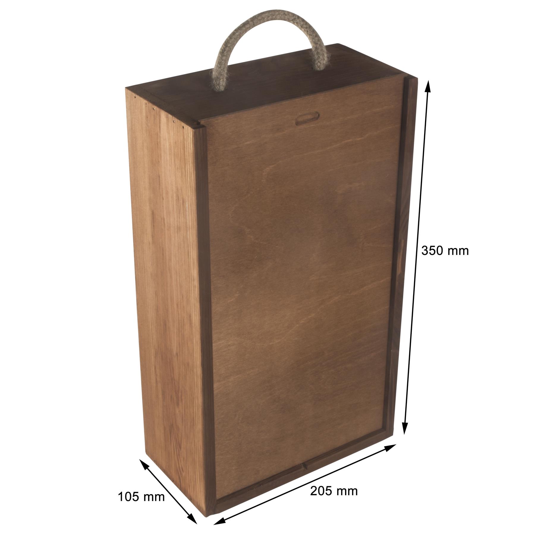 Wine Wooden Gift Box 2 Bottles Rope Handle 10 Colours Filling Incl.