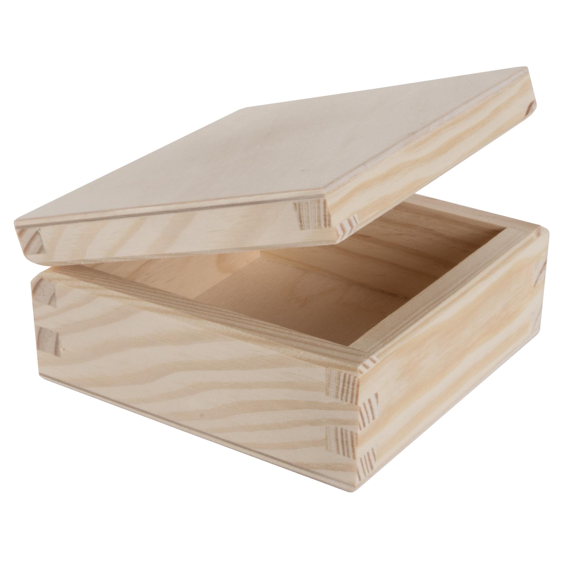 Square Wooden Lid Boxes | Plain Pine for Craft | Keepsake Trinket Memory Storage - Picture 14 of 238