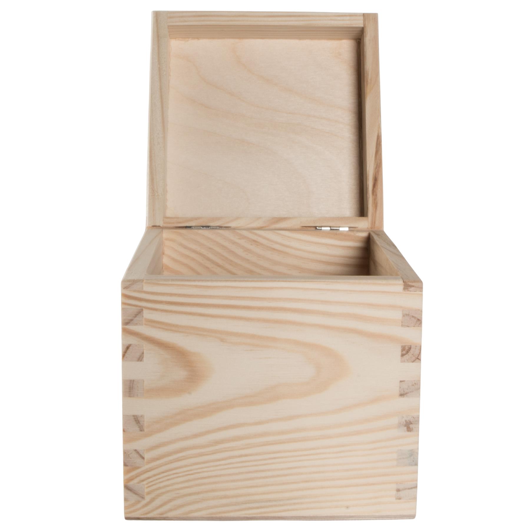 Square Wooden Lid Boxes | Plain Pine for Craft | Keepsake Trinket Memory Storage - Picture 62 of 238