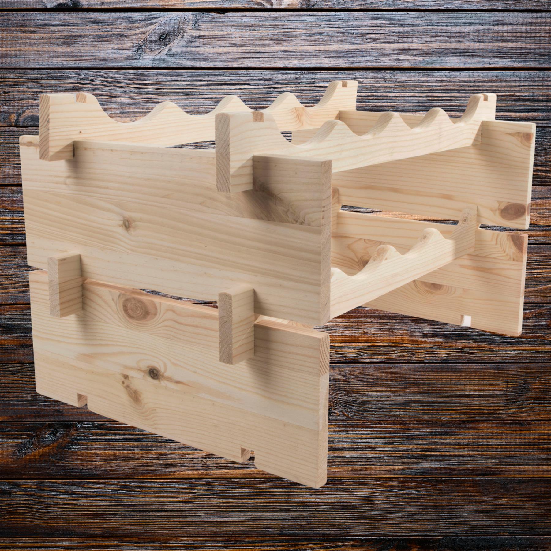 Weinregal aus Holz freistehend stapelbar modulare Wellenanzeige Flaschenhalter Regal - Bild 32 von 50
