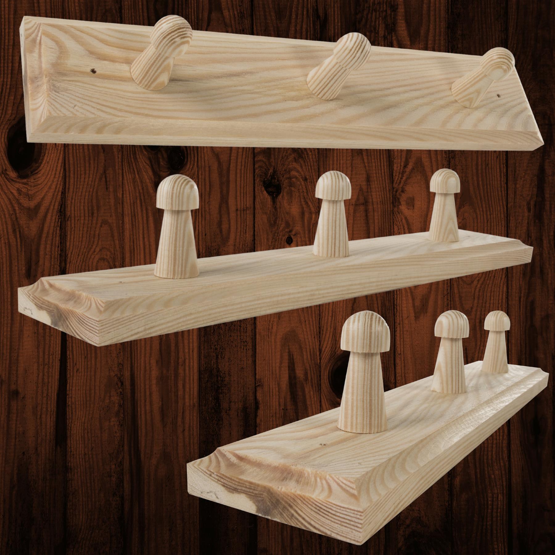 3/4/5 Pegs Wooden Door Hooks Coat Rack Hanging Clothes Holder Wall / Plain Pine - Picture 21 of 40