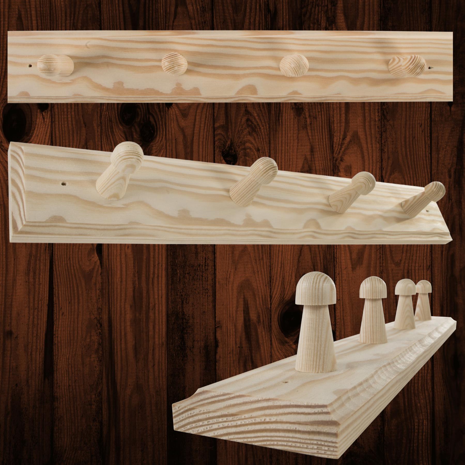 3/4/5 Pegs Wooden Door Hooks Coat Rack Hanging Clothes Holder Wall / Plain Pine - Picture 28 of 40