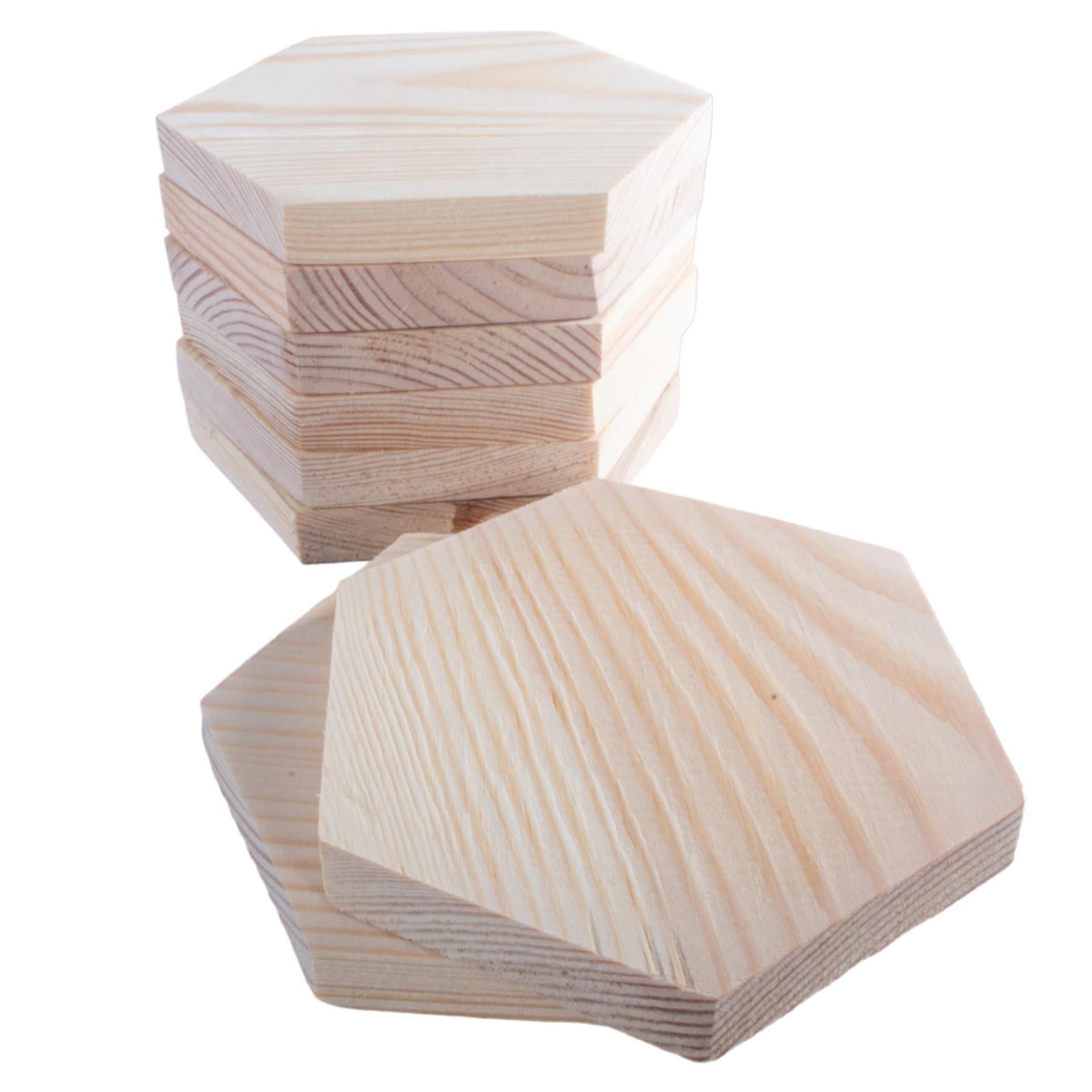 Unfinished Pine Wood Craft Shapes |Wooden Pieces Circle Square Hexagon DIY Discs - Picture 8 of 43