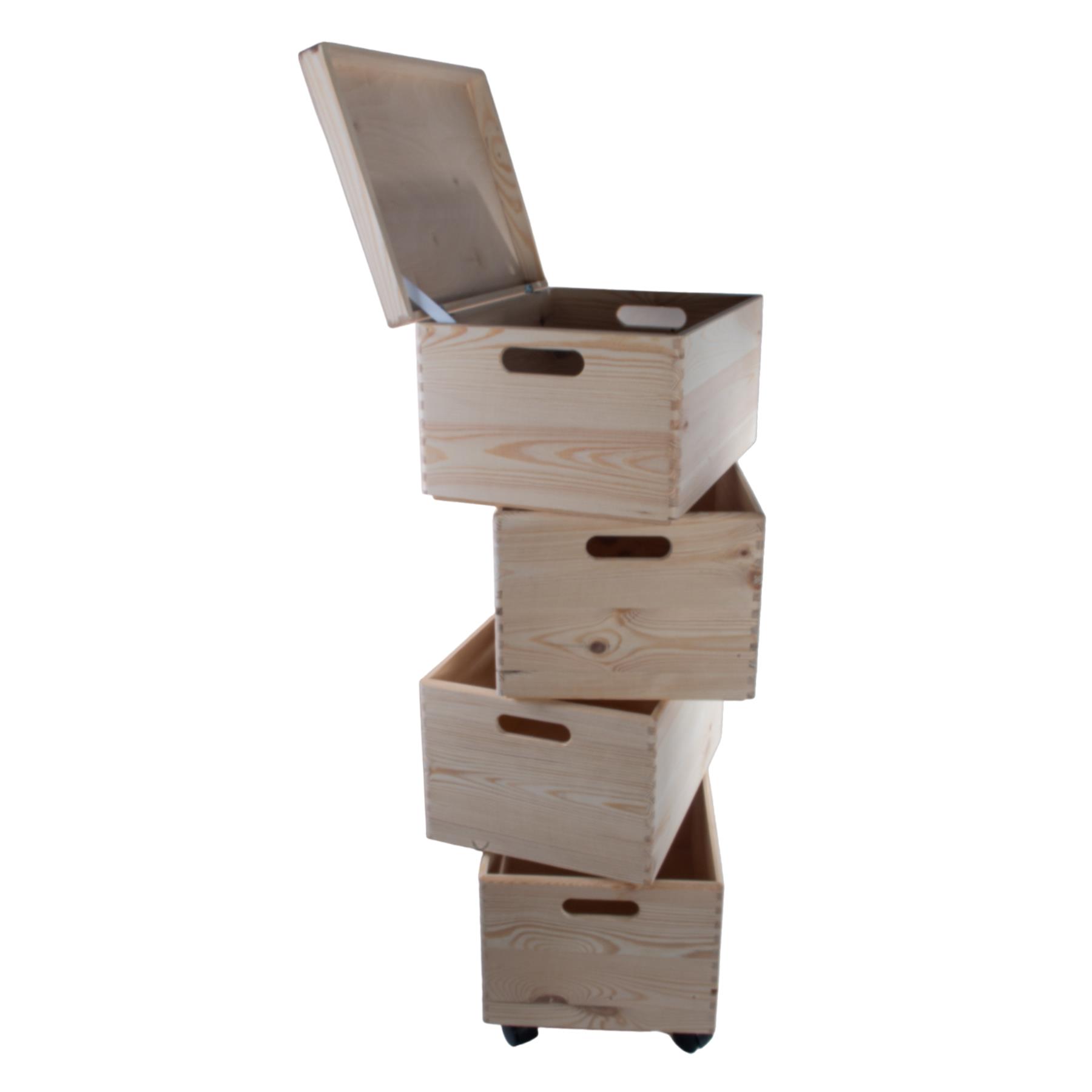 Grandes cajas de madera apilables con asas de tapa ruedas - Imagen 37 de 68