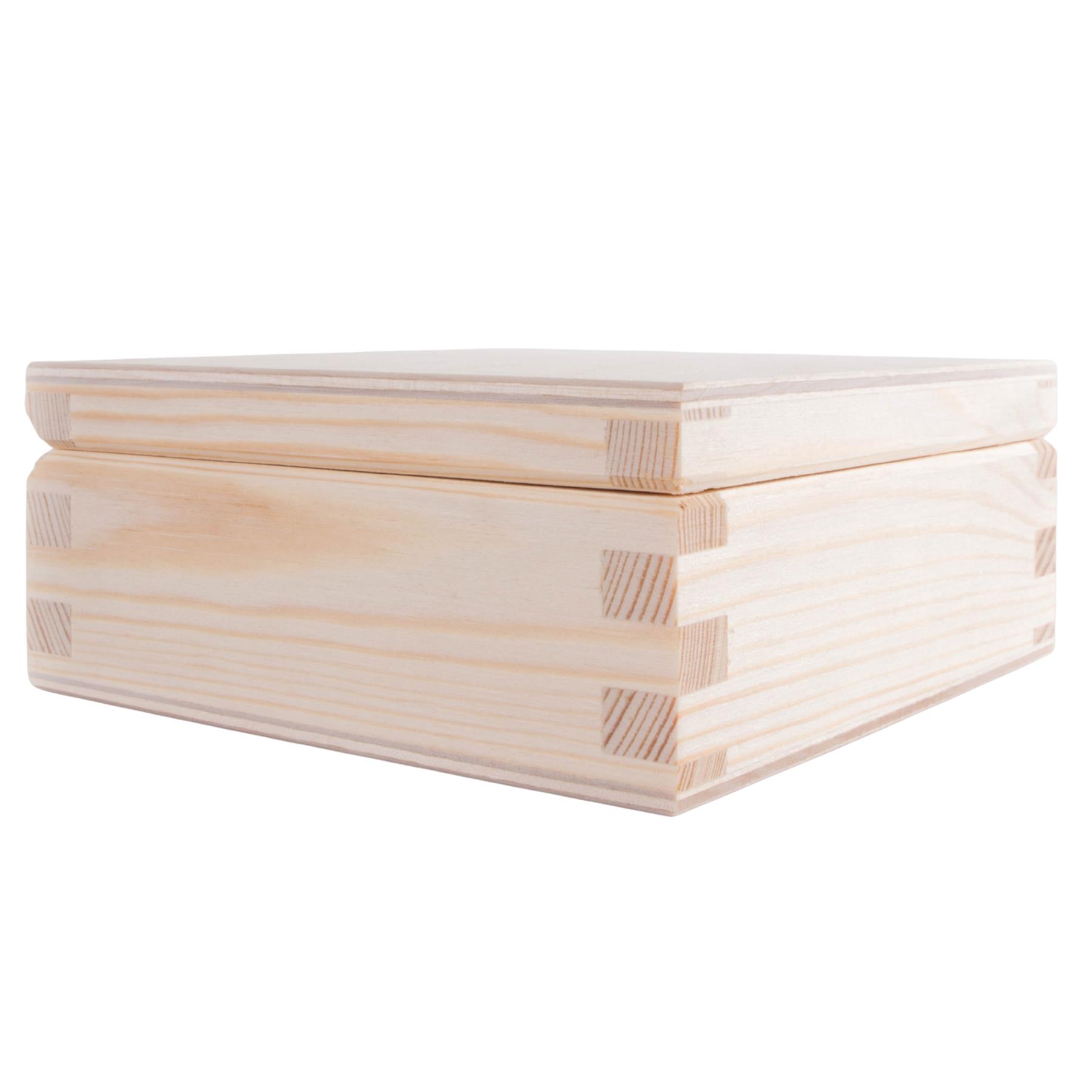 Square Wooden Lid Boxes | Plain Pine for Craft | Keepsake Trinket Memory Storage - Picture 34 of 238