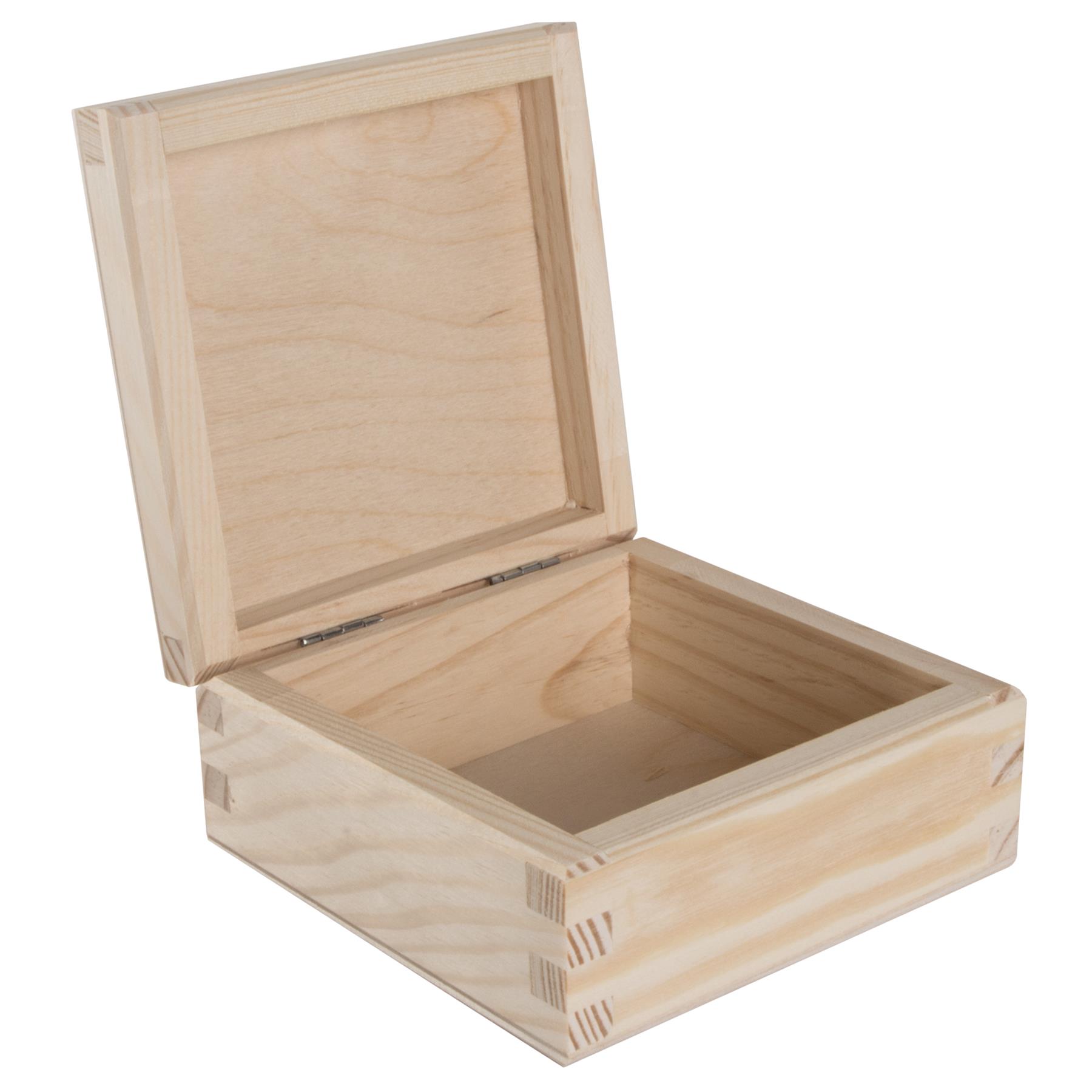 Square Wooden Lid Boxes | Plain Pine for Craft | Keepsake Trinket Memory Storage - Picture 13 of 238