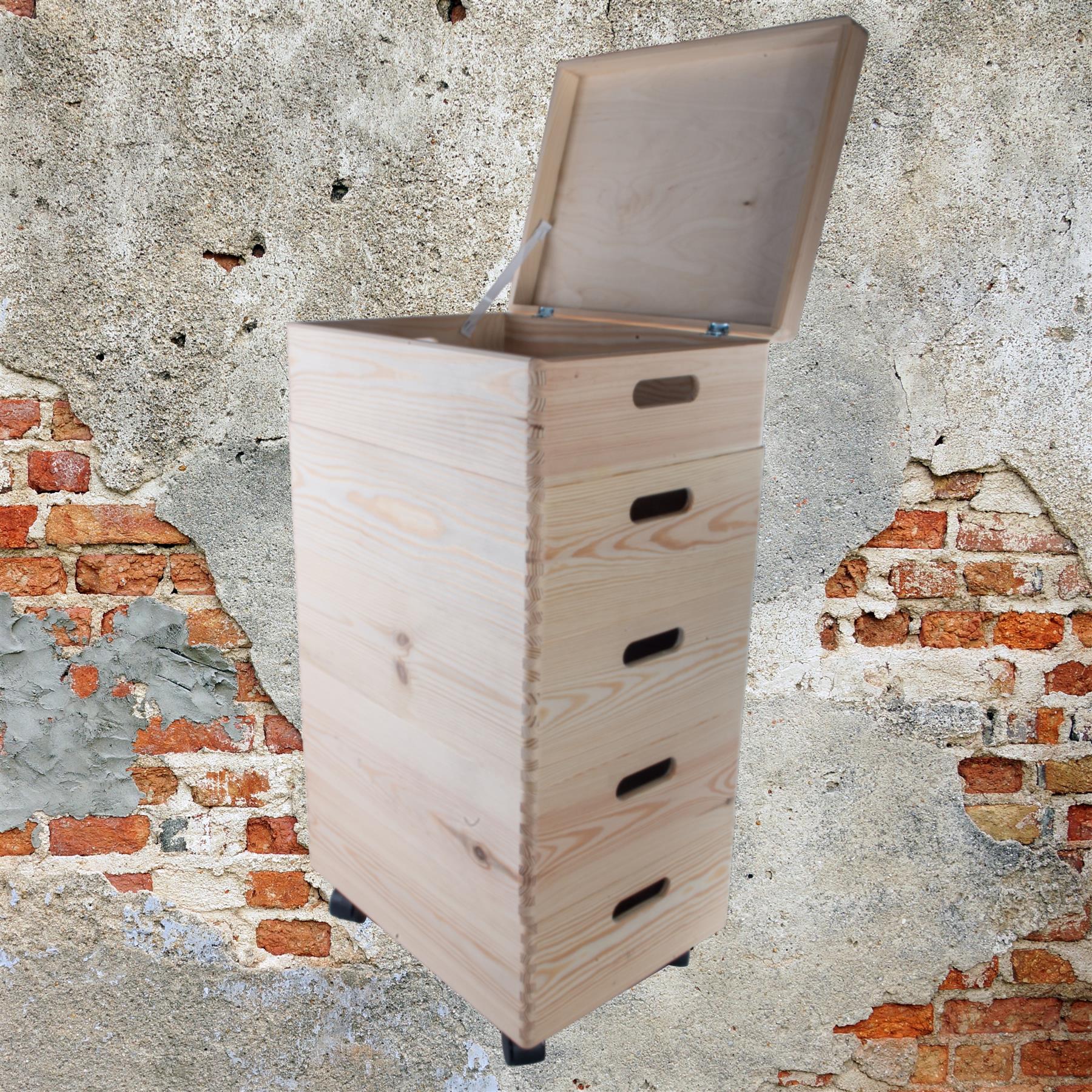 2-6 Stufen Kiefer stapelbar Holz Aufbewahrungsboxen Deckel Räder | Einfach Unlackiert Zum Selbermachen - Bild 34 von 41