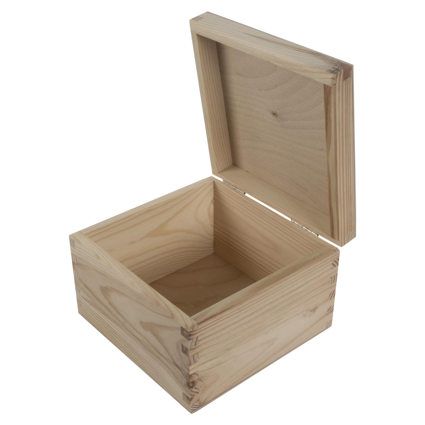 Square Wooden Lid Boxes | Plain Pine for Craft | Keepsake Trinket Memory Storage - Picture 117 of 238