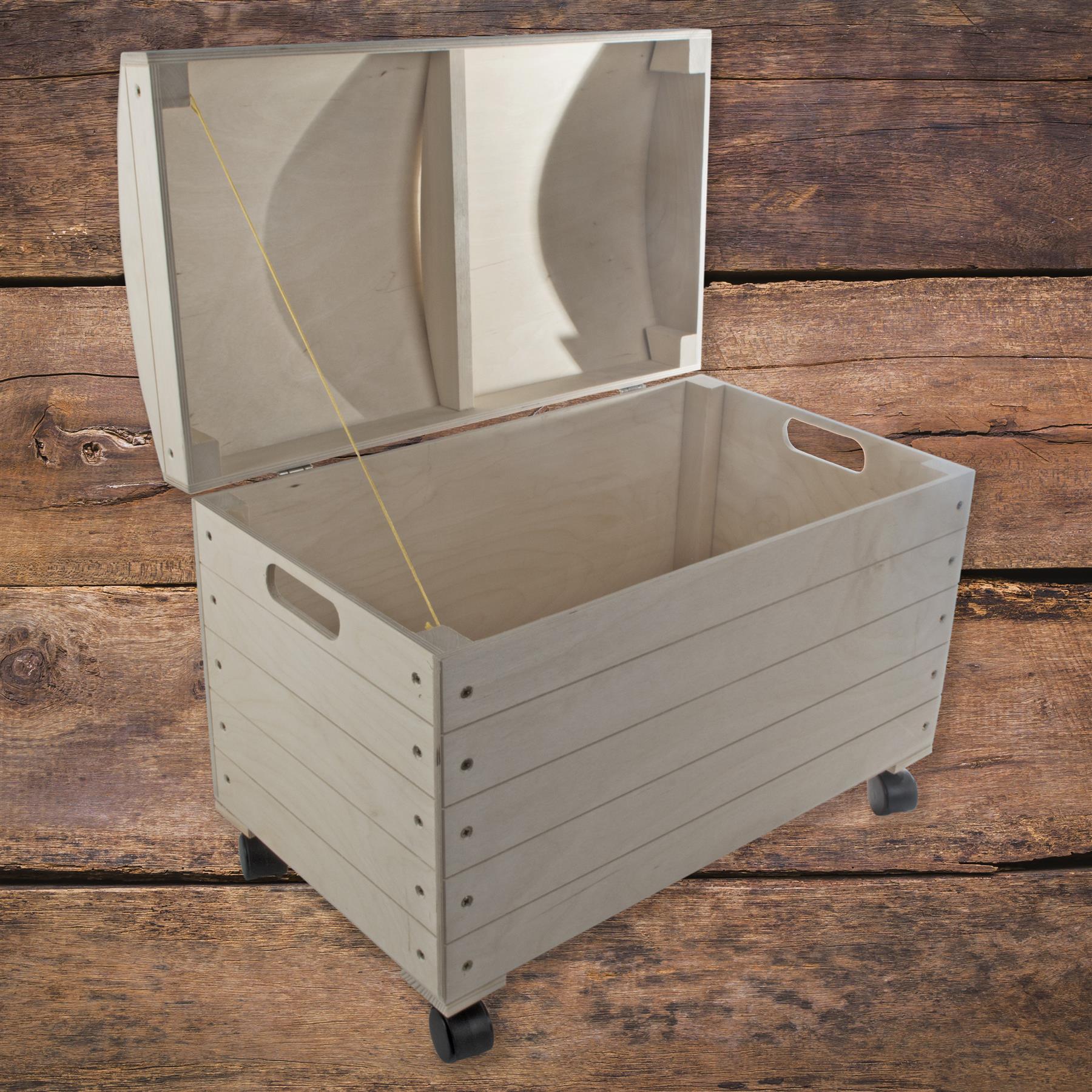 Wooden Trunk Chest Storage Box Lid & Wheels | Paint Yourself | Choice of Sizes - Picture 13 of 21