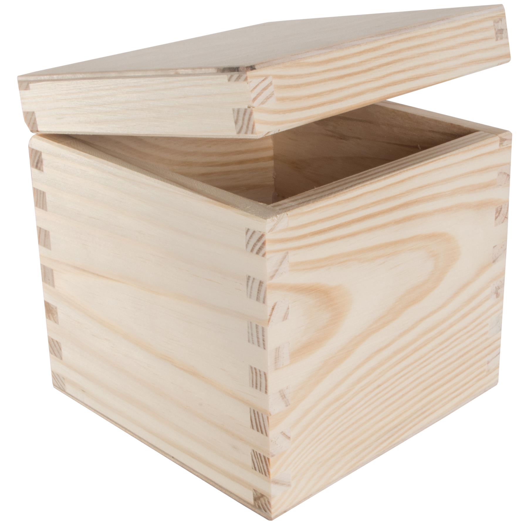Square Wooden Lid Boxes | Plain Pine for Craft | Keepsake Trinket Memory Storage - Picture 61 of 238