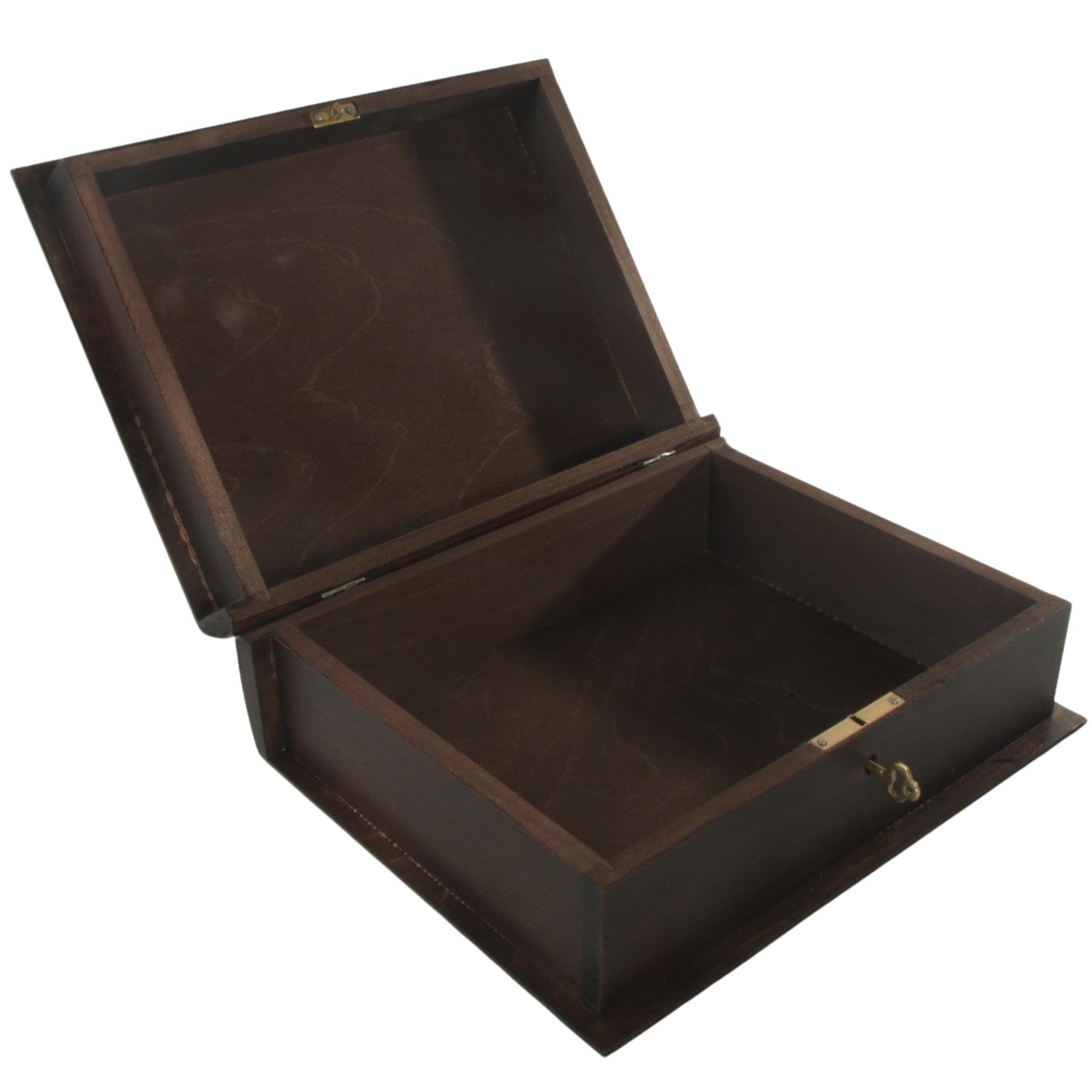 Hand-stained Deep Wooden Book Box Key Lockable Keepsake Jewellery Trinket Holder - Picture 13 of 33