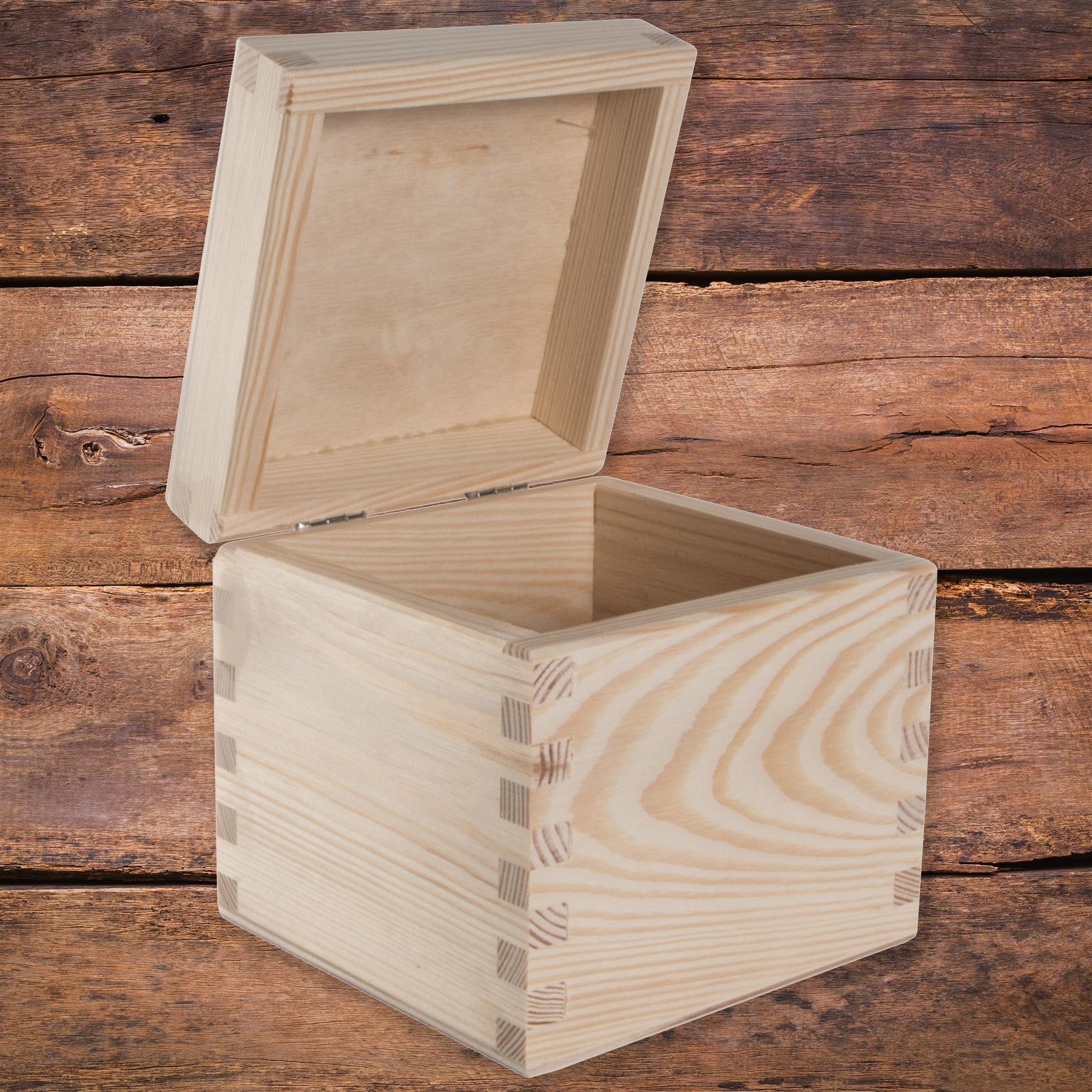 Square Wooden Lid Boxes | Plain Pine for Craft | Keepsake Trinket Memory Storage - Picture 29 of 238