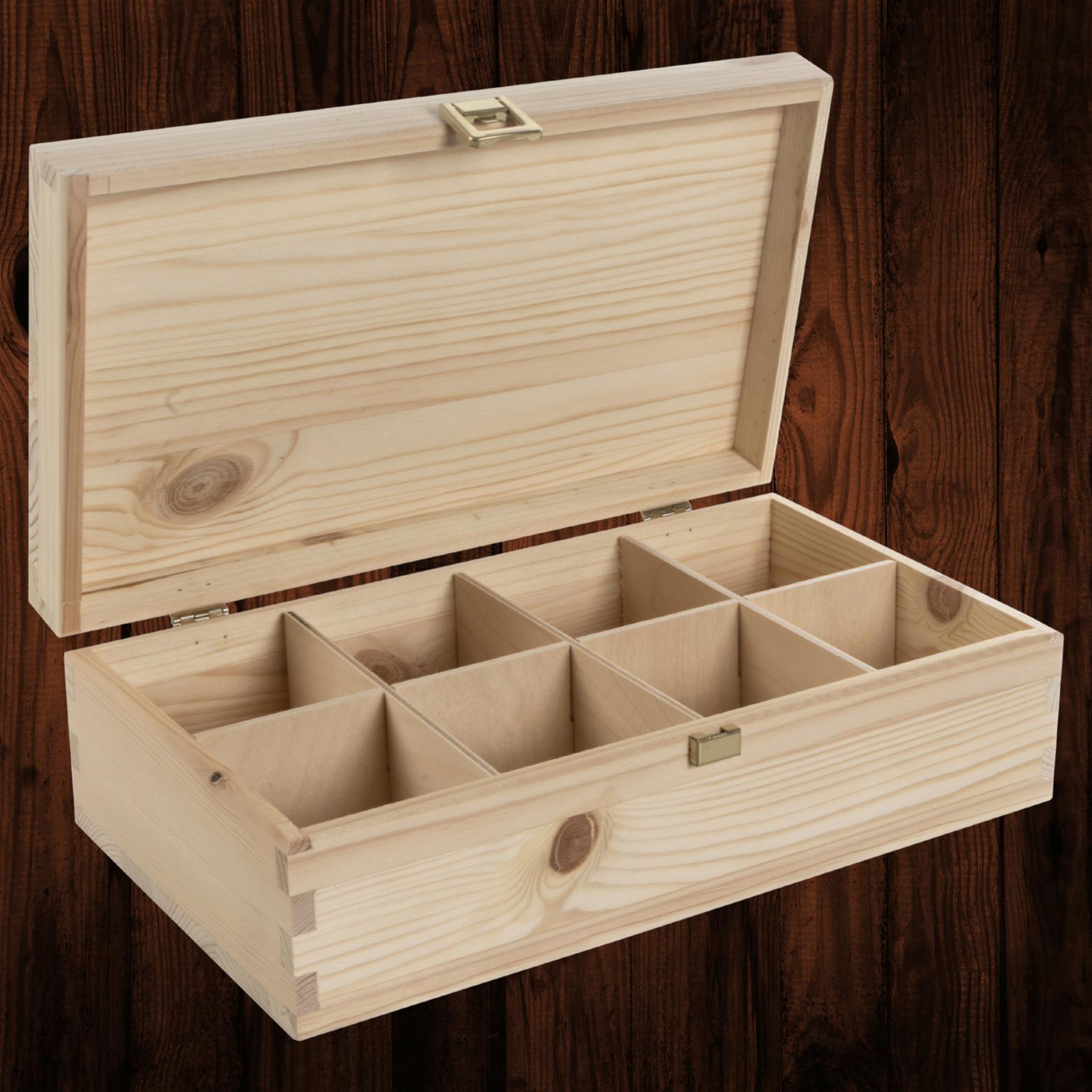Decorative Natural Real Pinewood Boxes | Removable Dividers | 6/8/12 Sections - Picture 15 of 37