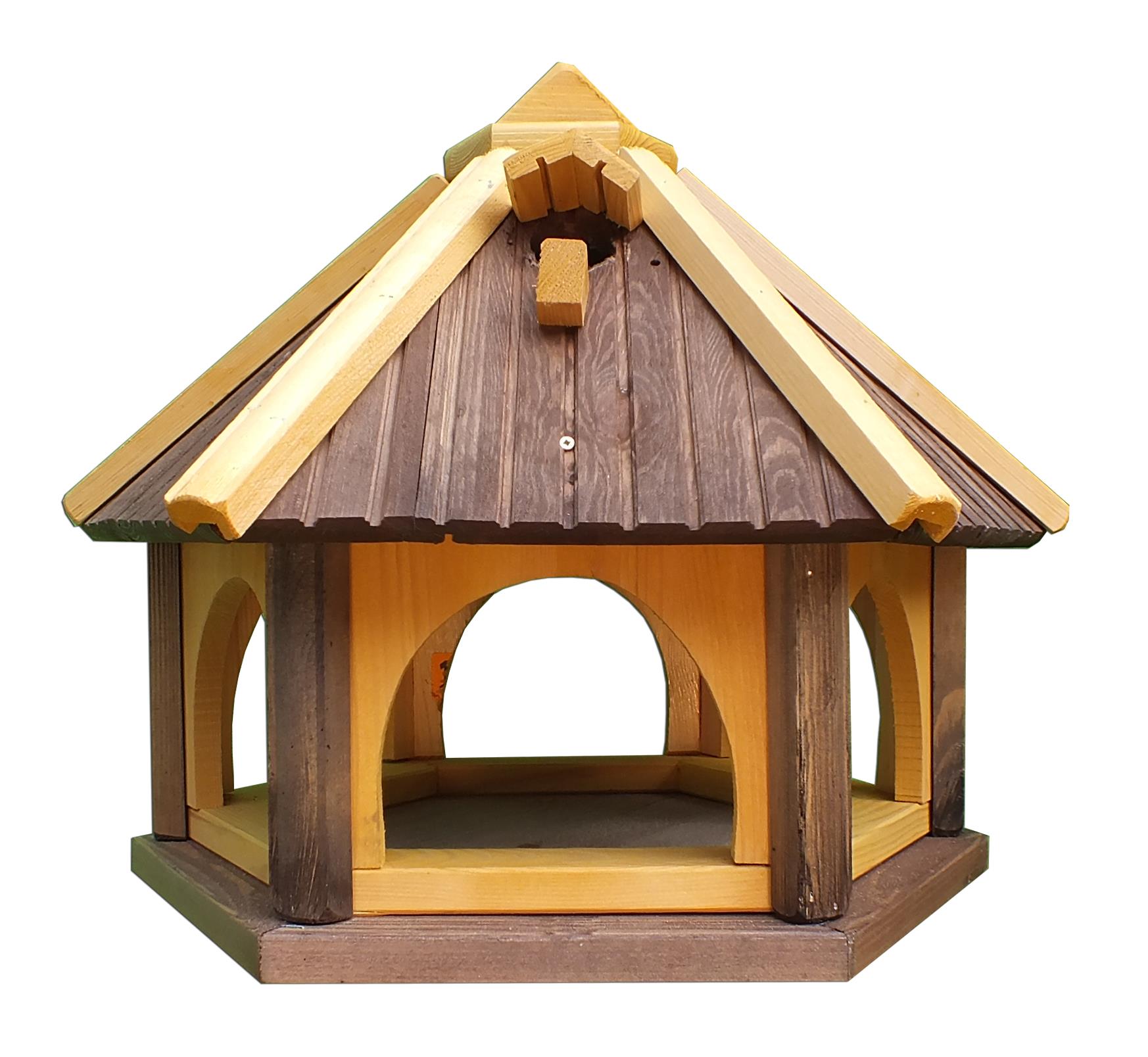 Brown Handmade Wooden Bird Table With Roof Nest Box 52cm