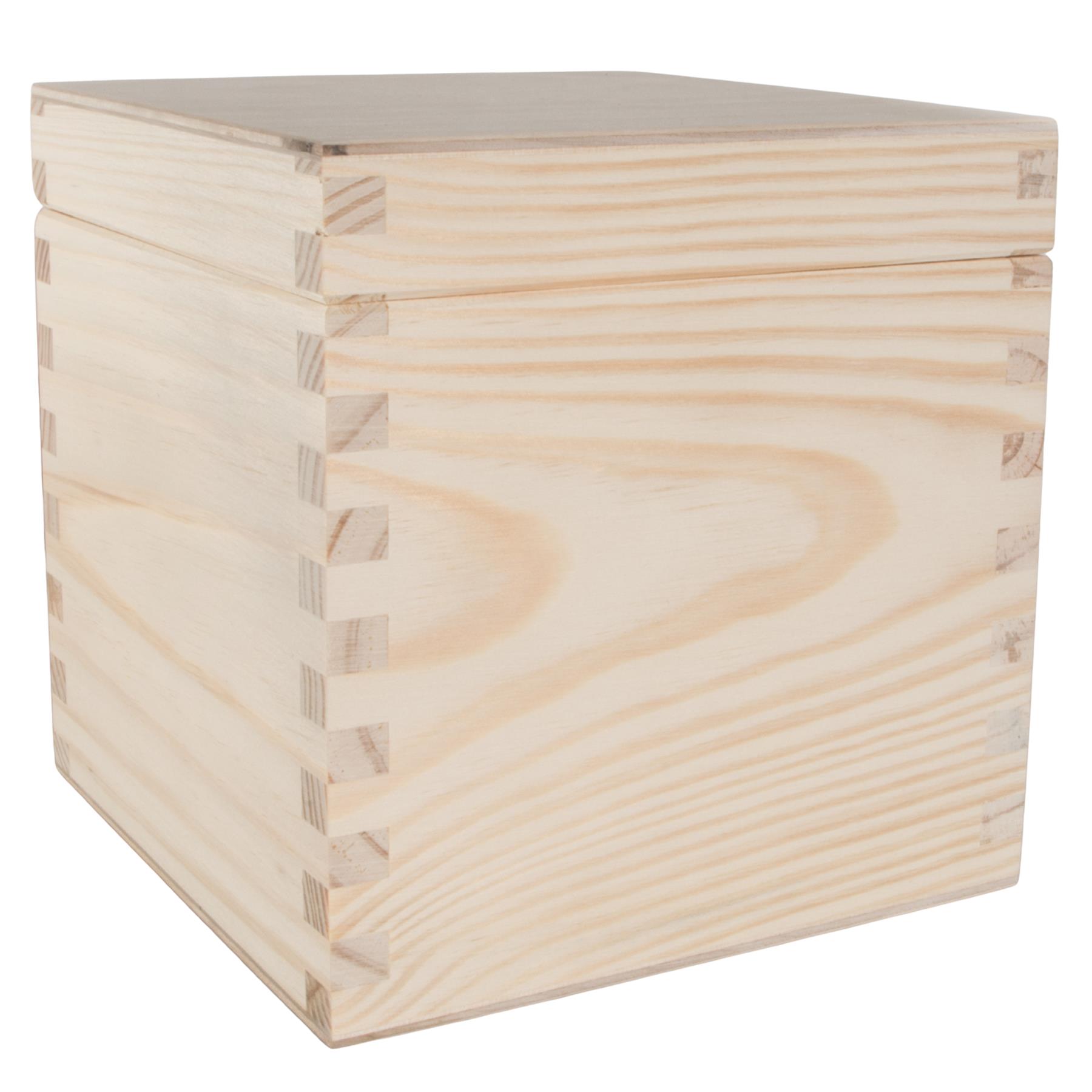 Square Wooden Lid Boxes | Plain Pine for Craft | Keepsake Trinket Memory Storage - Picture 65 of 238