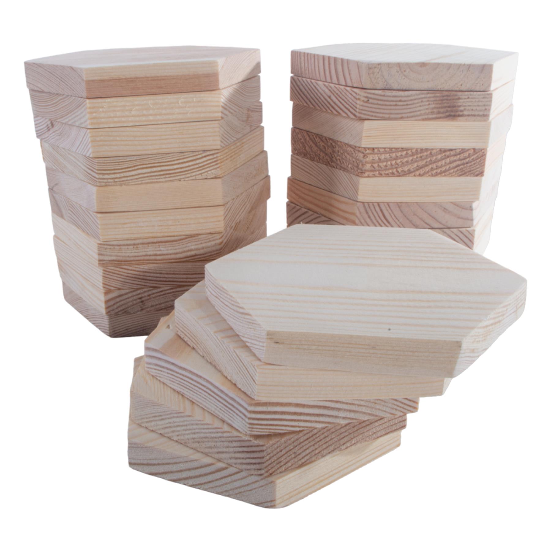 Unfinished Pine Wood Craft Shapes |Wooden Pieces Circle Square Hexagon DIY Discs - Picture 17 of 43