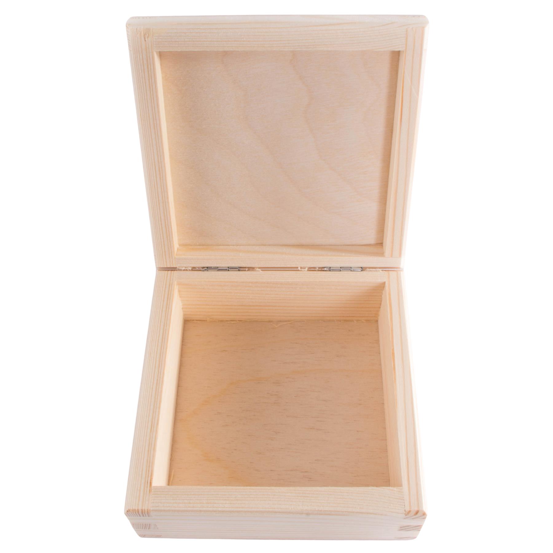 Square Wooden Lid Boxes | Plain Pine for Craft | Keepsake Trinket Memory Storage - Picture 33 of 238