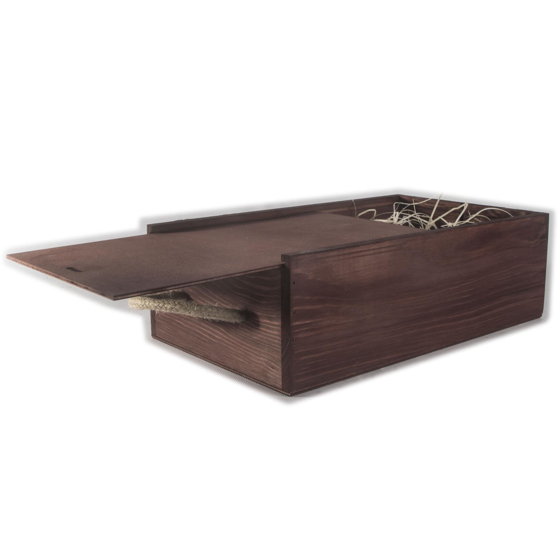 Wine Wooden Gift Box 2 Bottles Rope Handle 10 Colours Filling Incl.